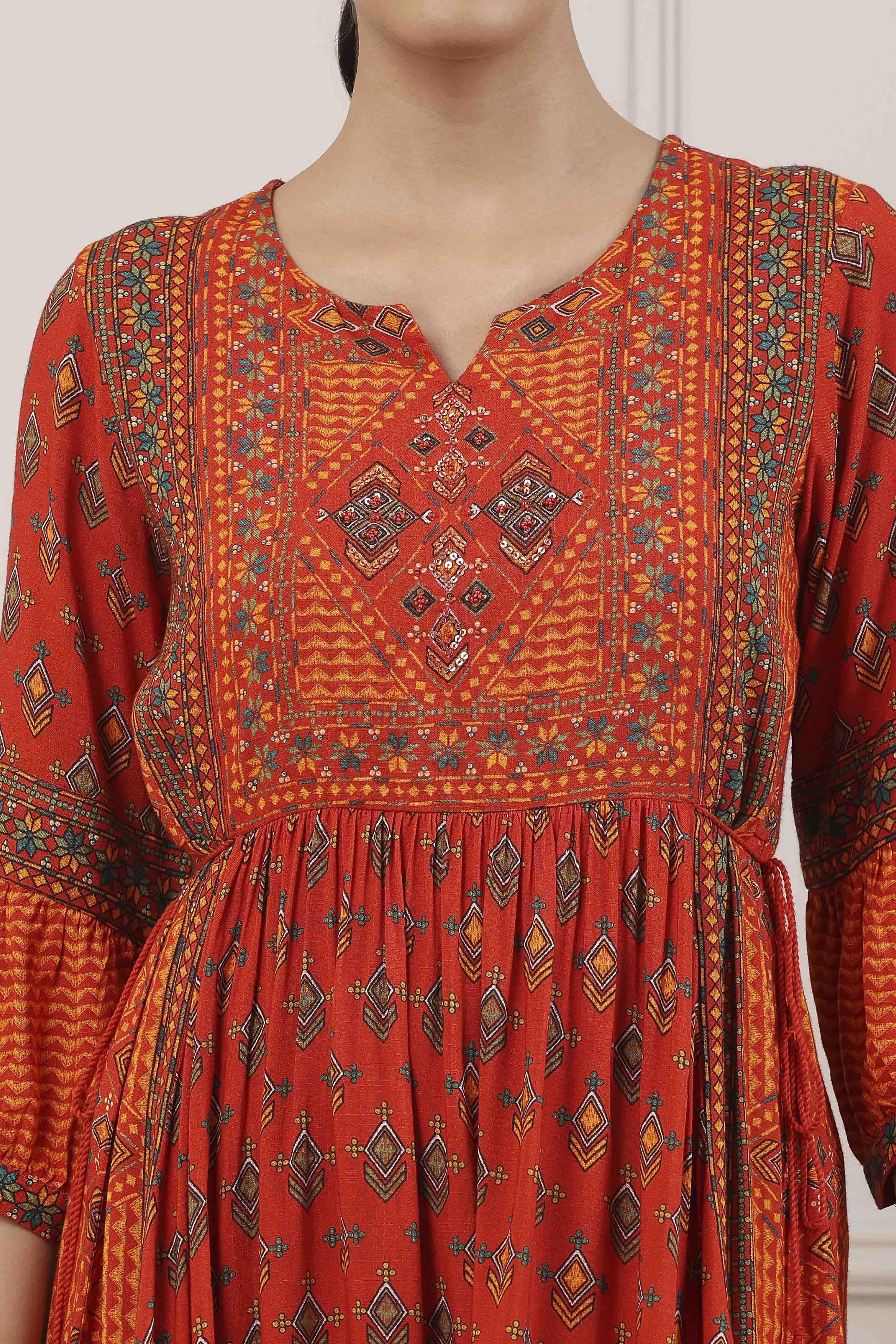 Indigo Ethnic Motifs Flared Midi Dress image number 1