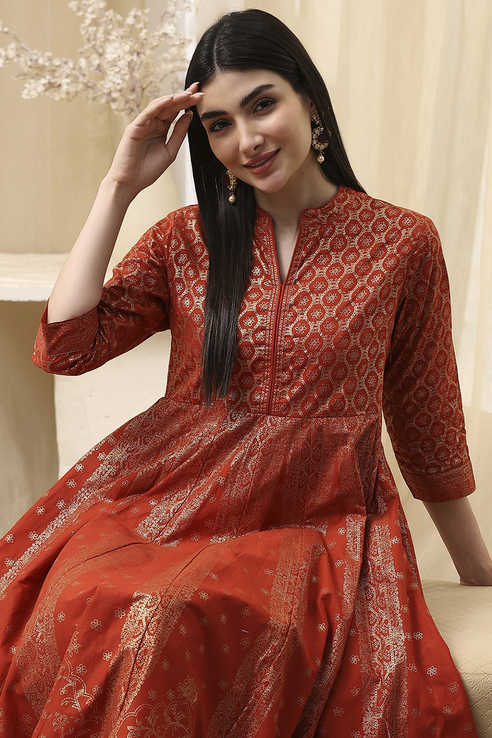 Lavender Cotton Layered Anarkali Dress image number 5
