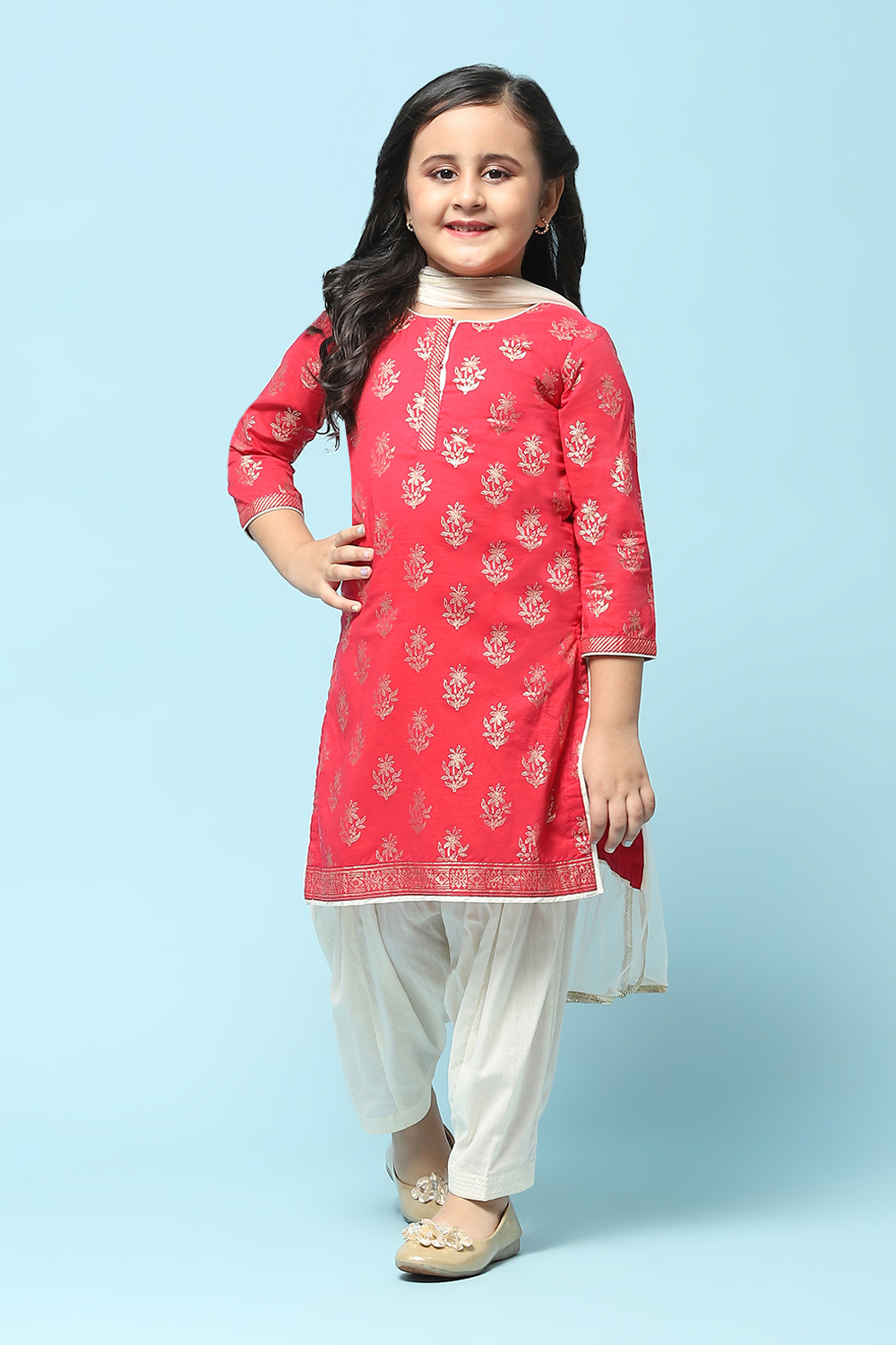 Turquoise Cotton Straight Printed Kurta Patiala Salwar Suit Set image number 7