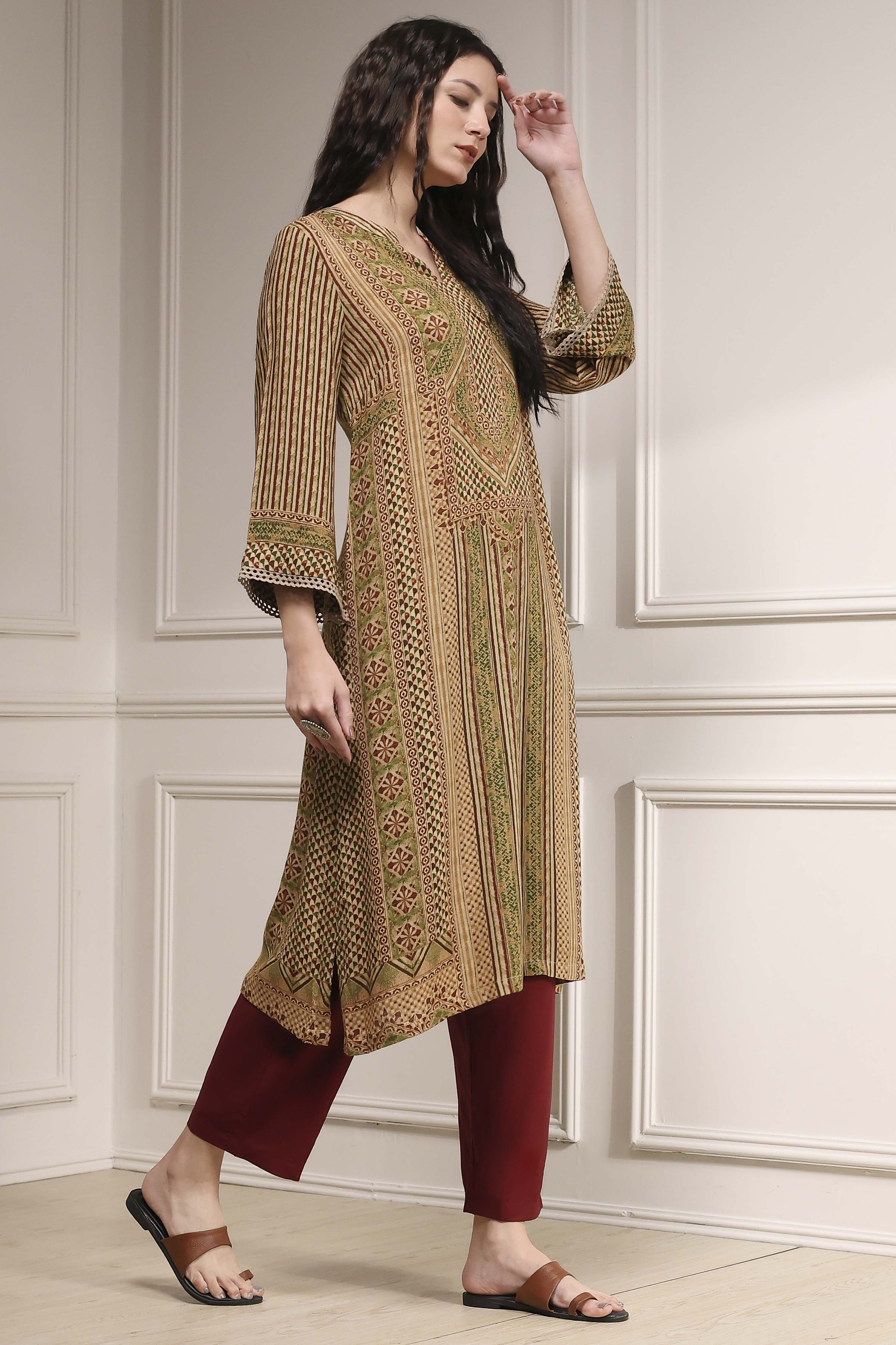 Blue Printed Straight Kurta image number 4