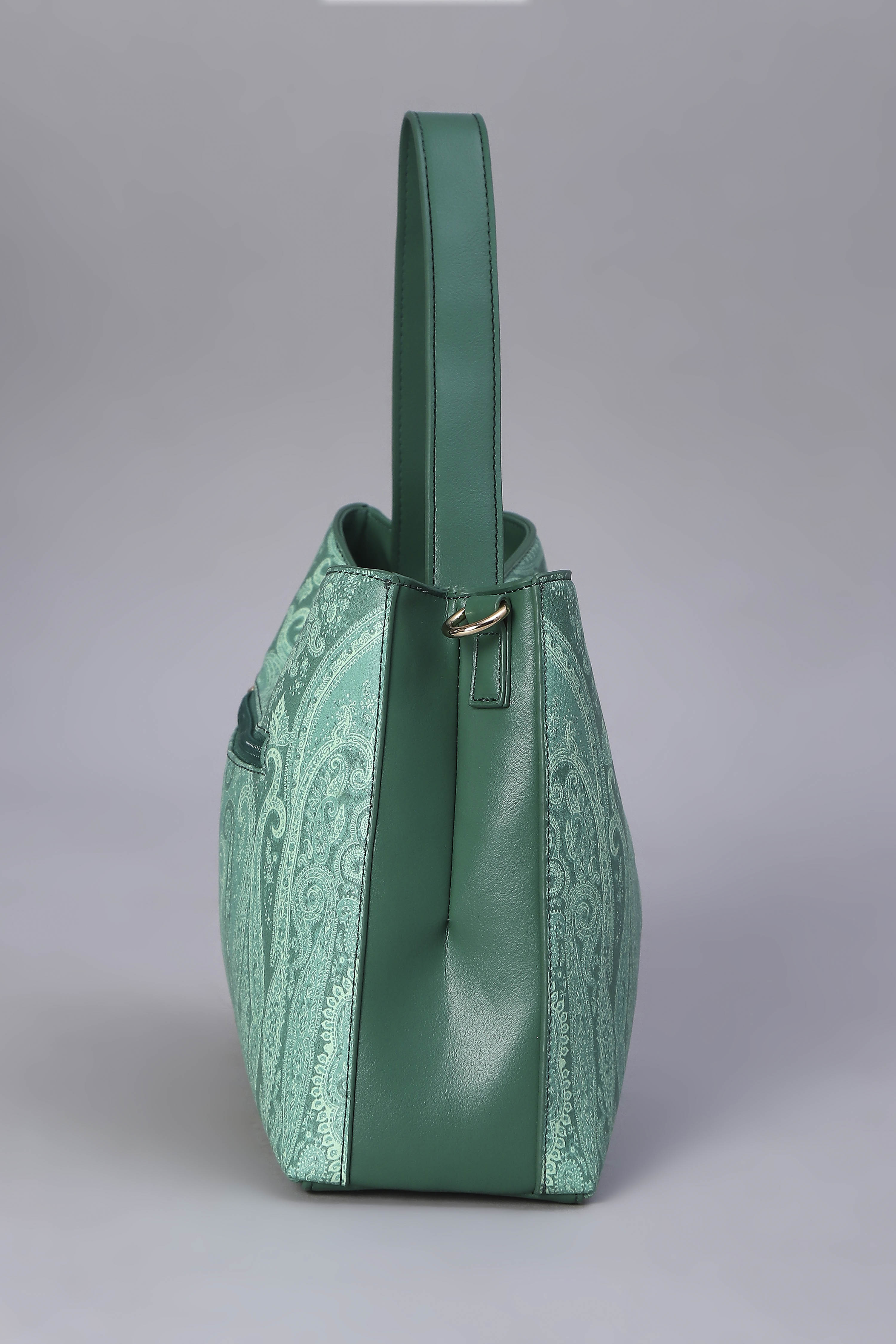 Green PU Paisley Structured Handheld Bag image number 4