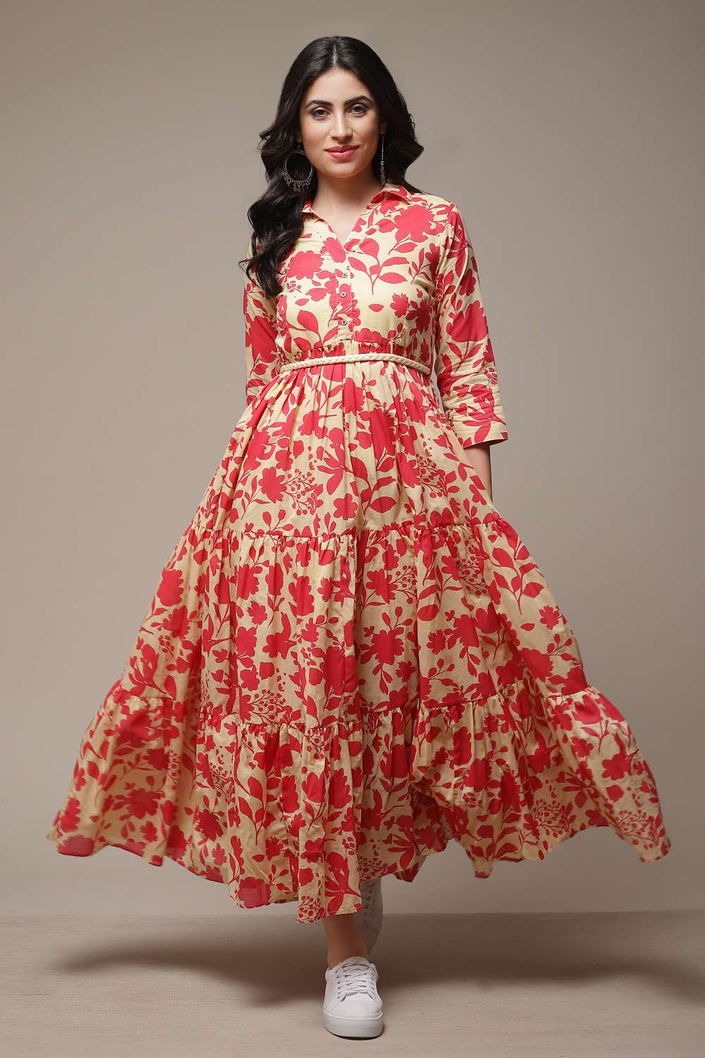 Purple Cotton Tiered Printed Dress image number 0
