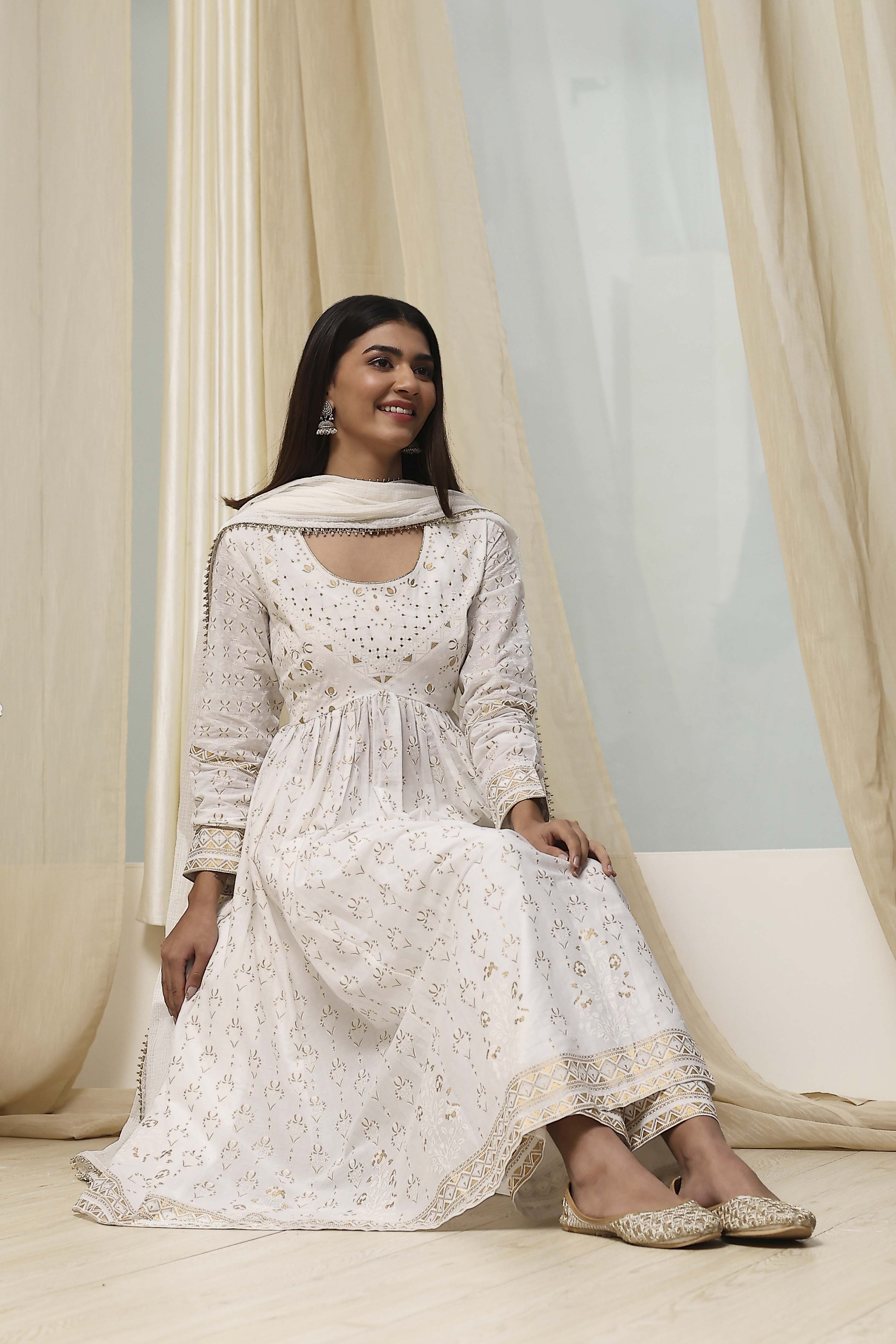 Onion Pink Cotton Printed Anarkali Suit Set image number 0