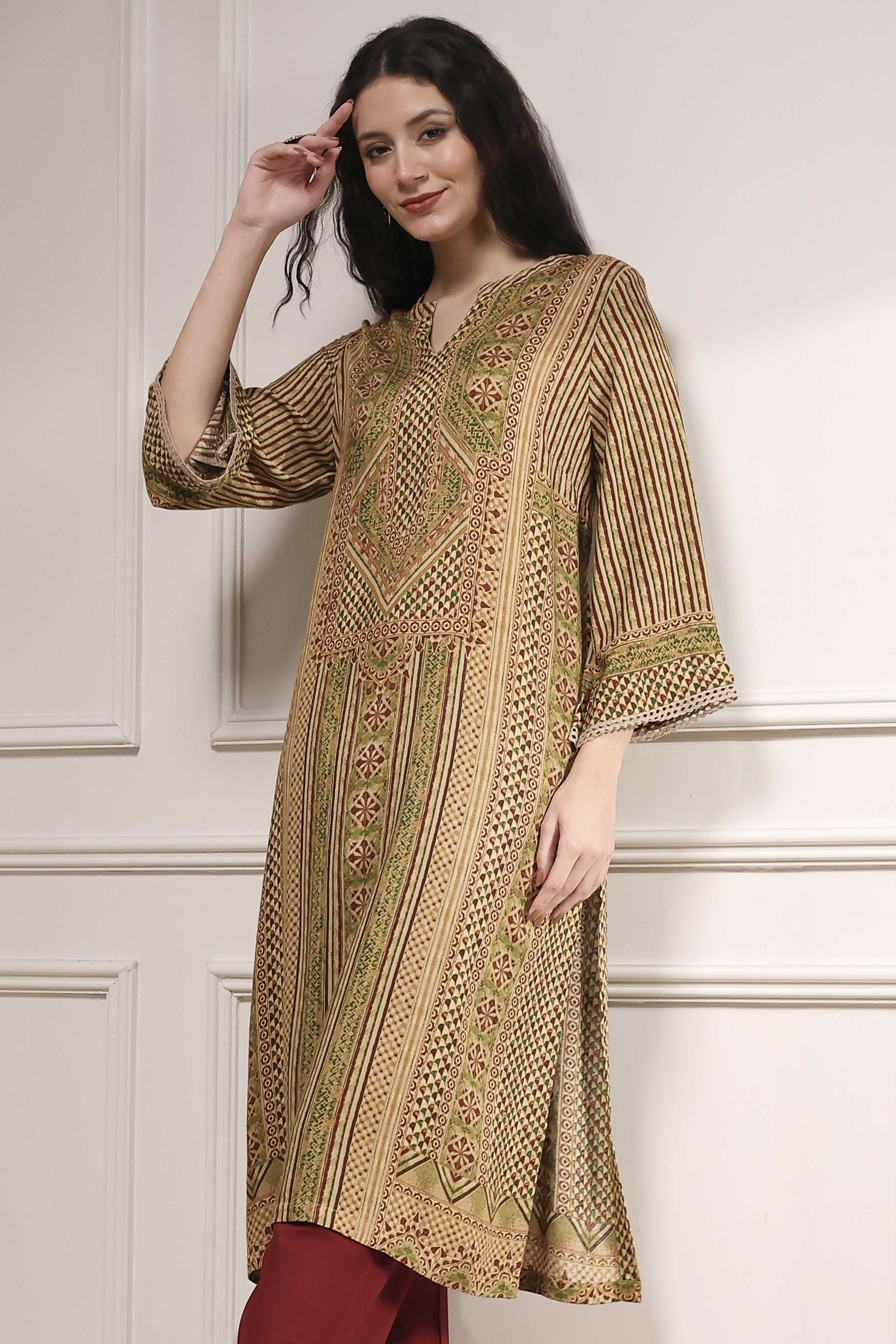 Blue Printed Straight Kurta image number 6