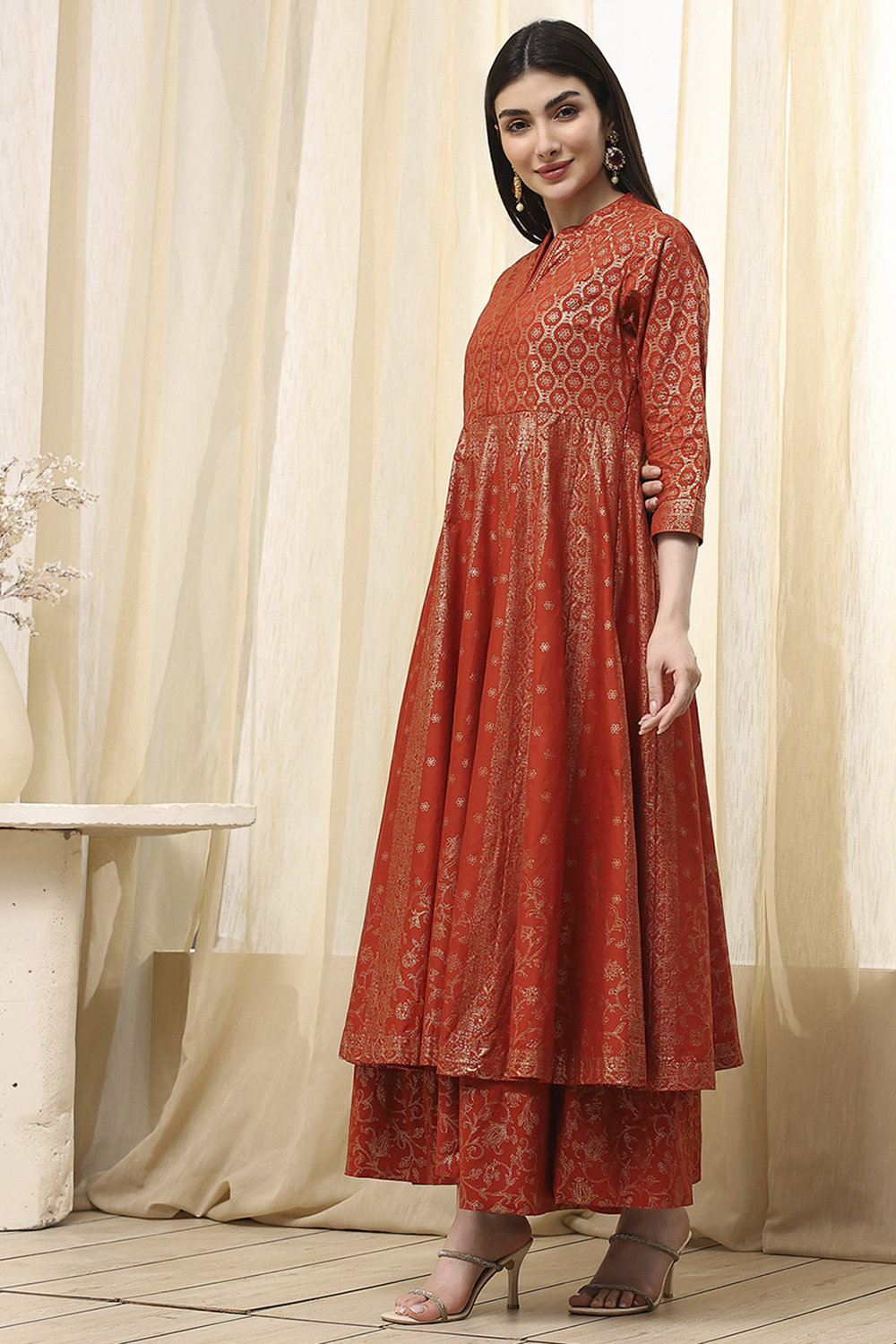 Lavender Cotton Layered Anarkali Dress image number 1