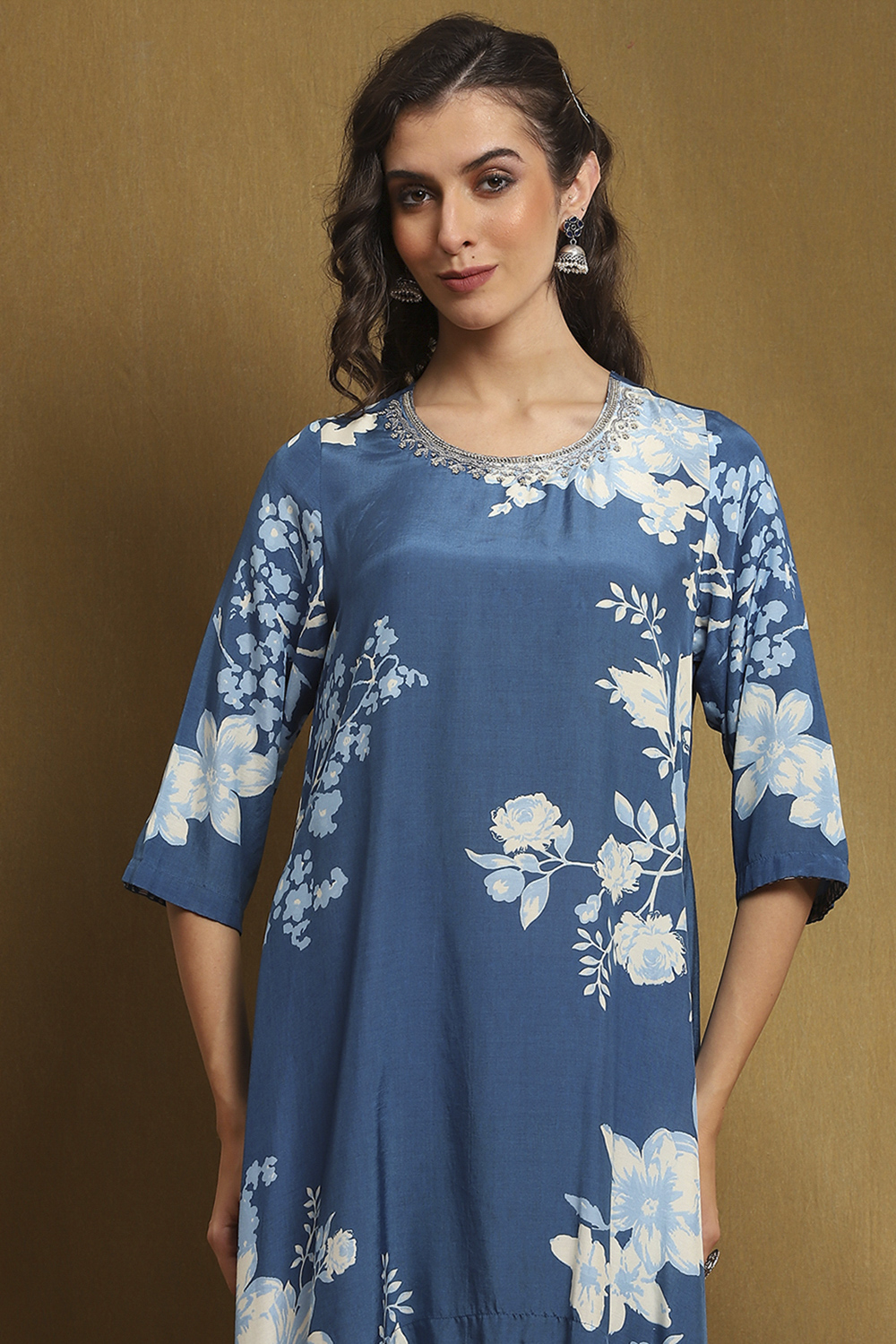 Coral Modal Floral Printed Asymmetric Kurta Set image number 7