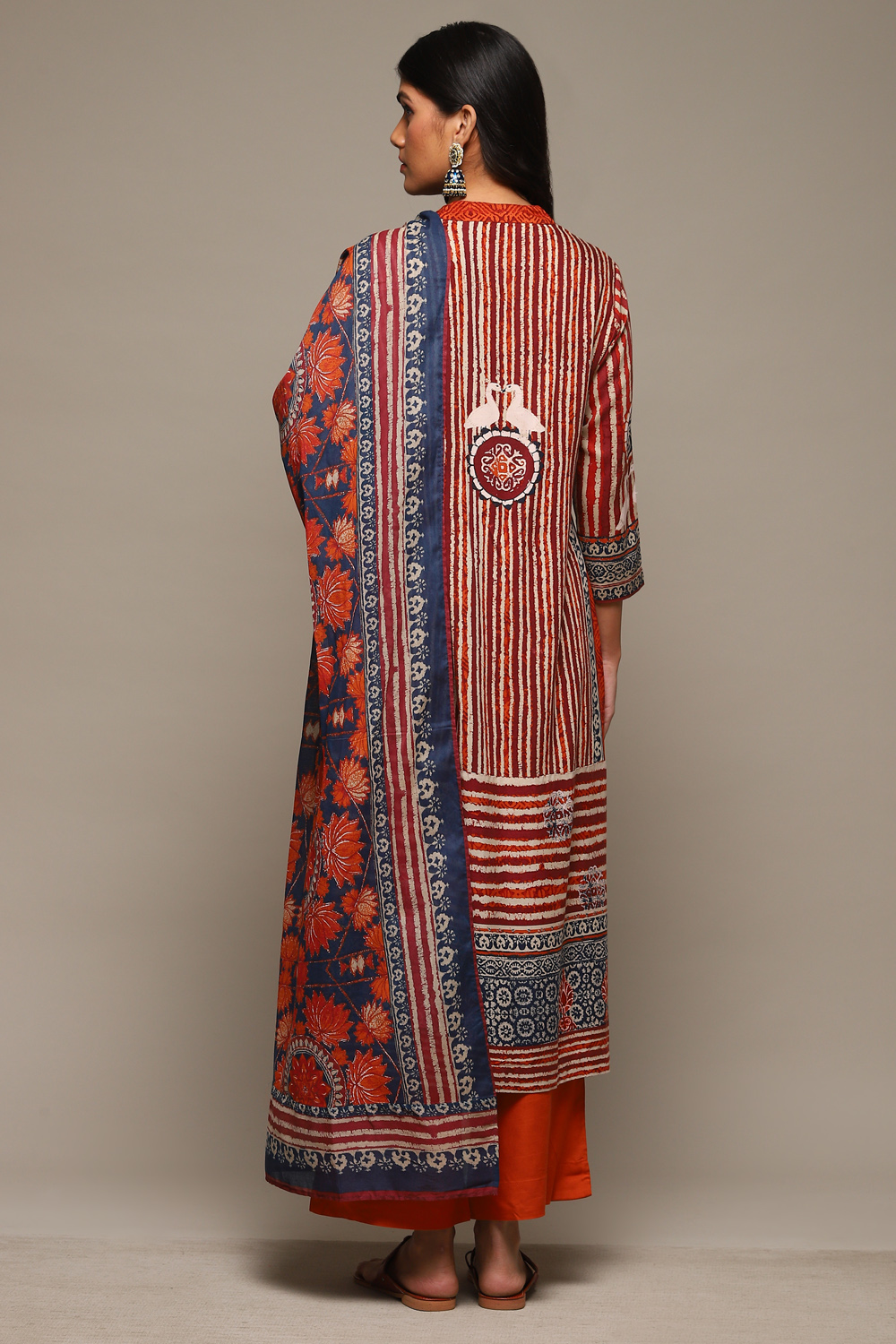 Rust & Indigo Rayon Straight Kurta Palazzo Suit Set image number 4