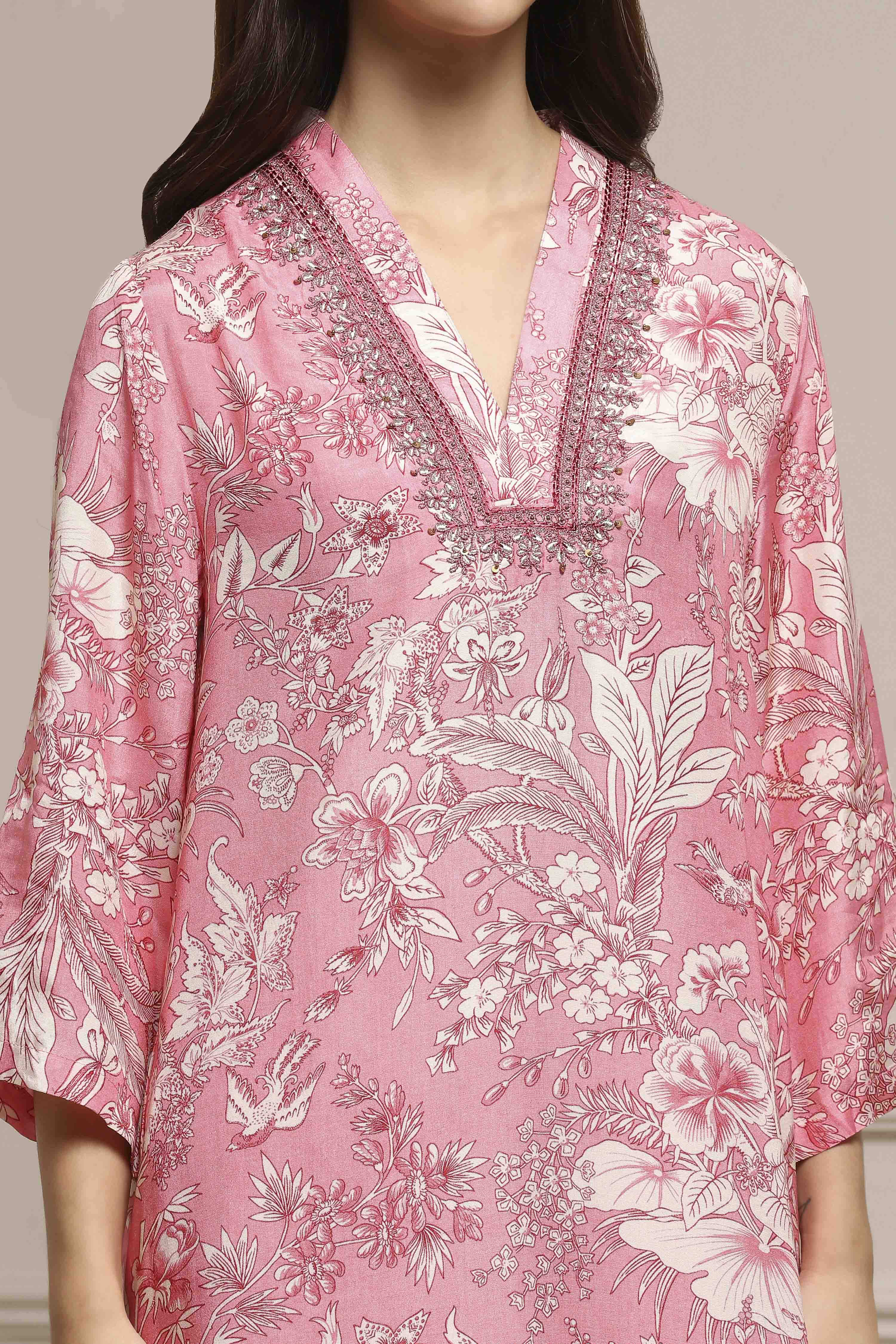 Blue Floral Printed Asymmetric Suit Set image number 1
