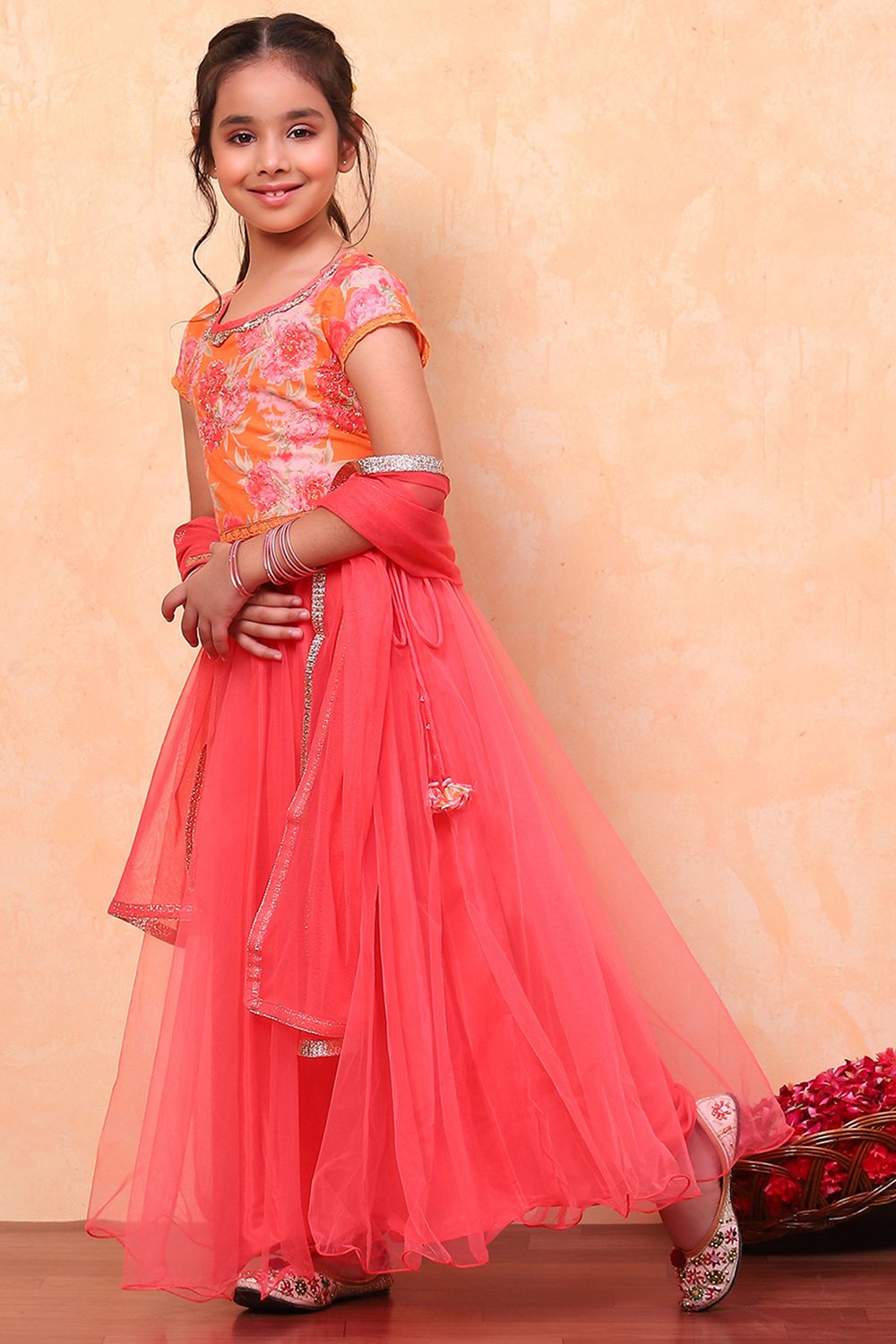Green Floral Festive Flared Lehenga Set image number 5
