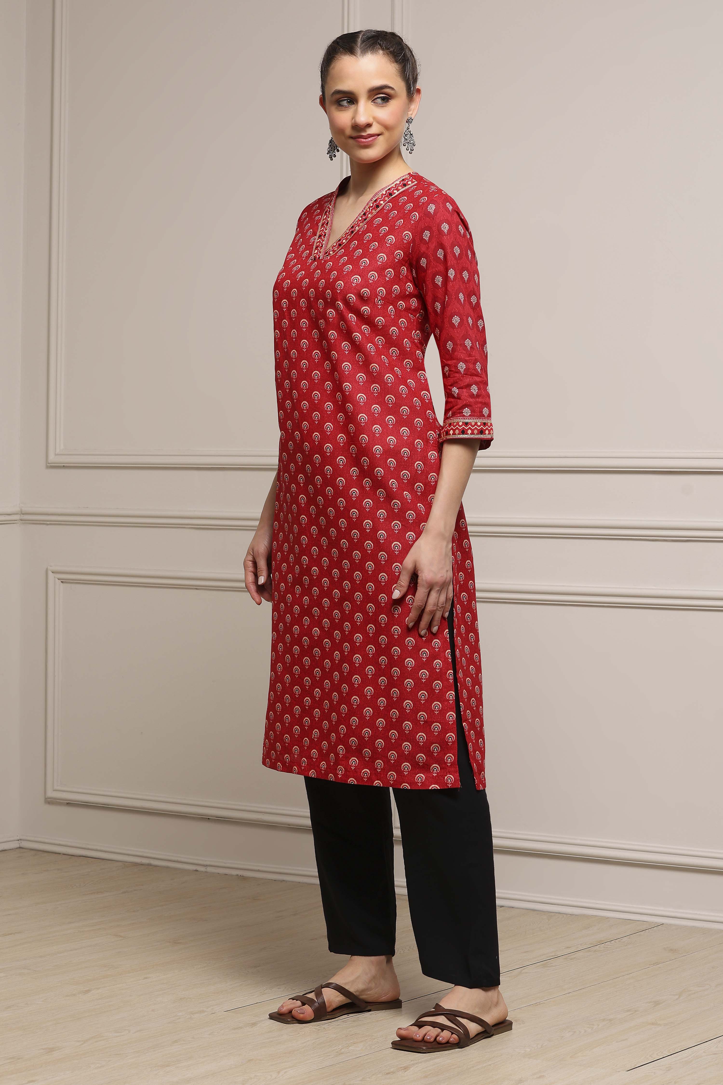 Purple Cotton Straight Printed Kurta image number 2