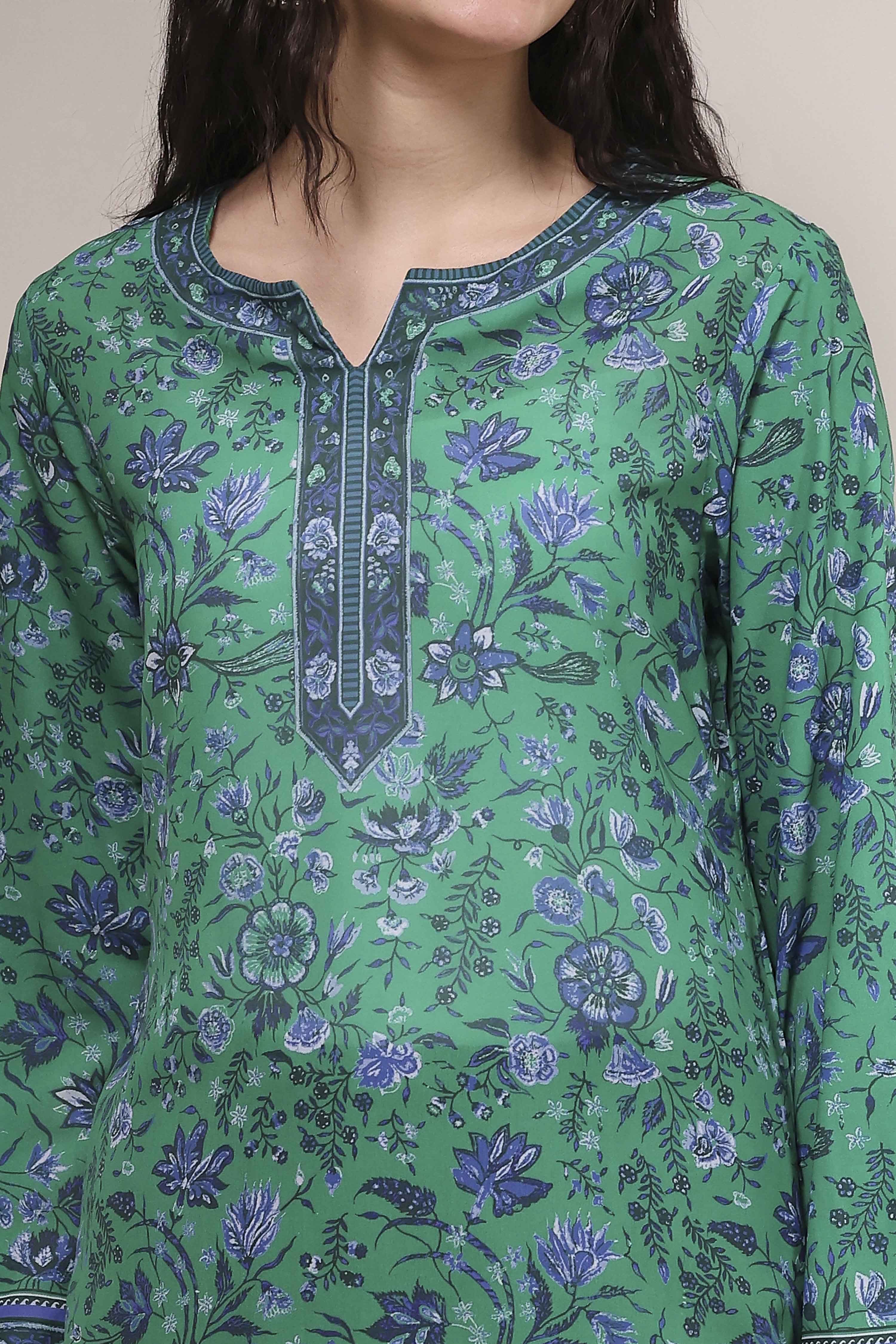Blue Printed Straight Short Kurta image number 1