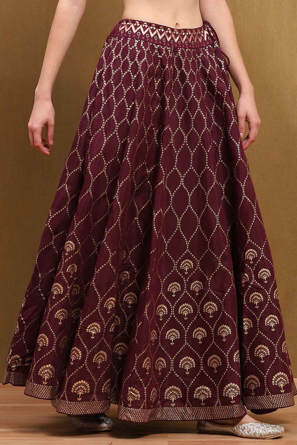Black Shantoon Block Printed Festive Skirt image number 3