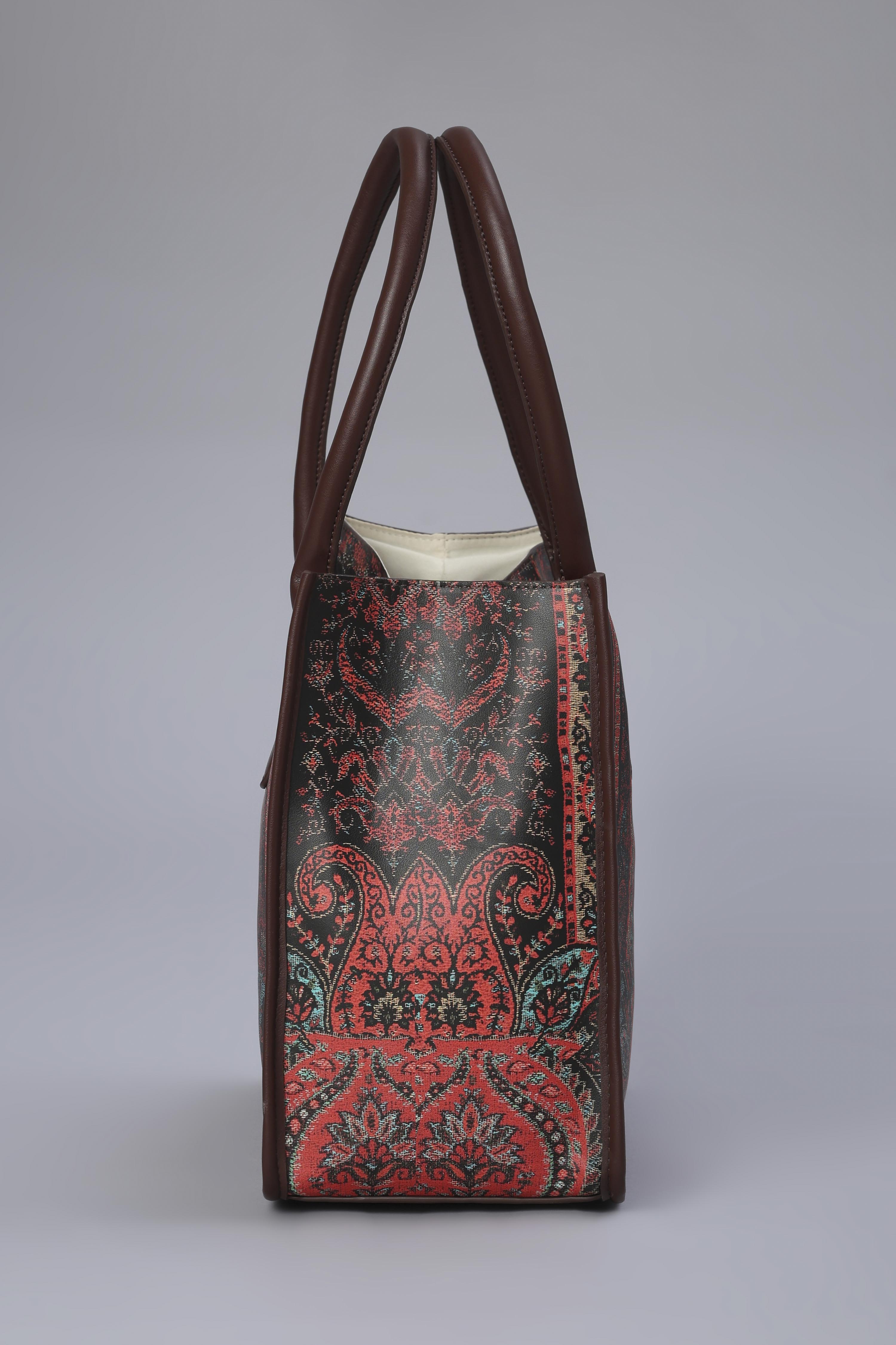 Brown PU Printed Structured Tote Bag image number 4