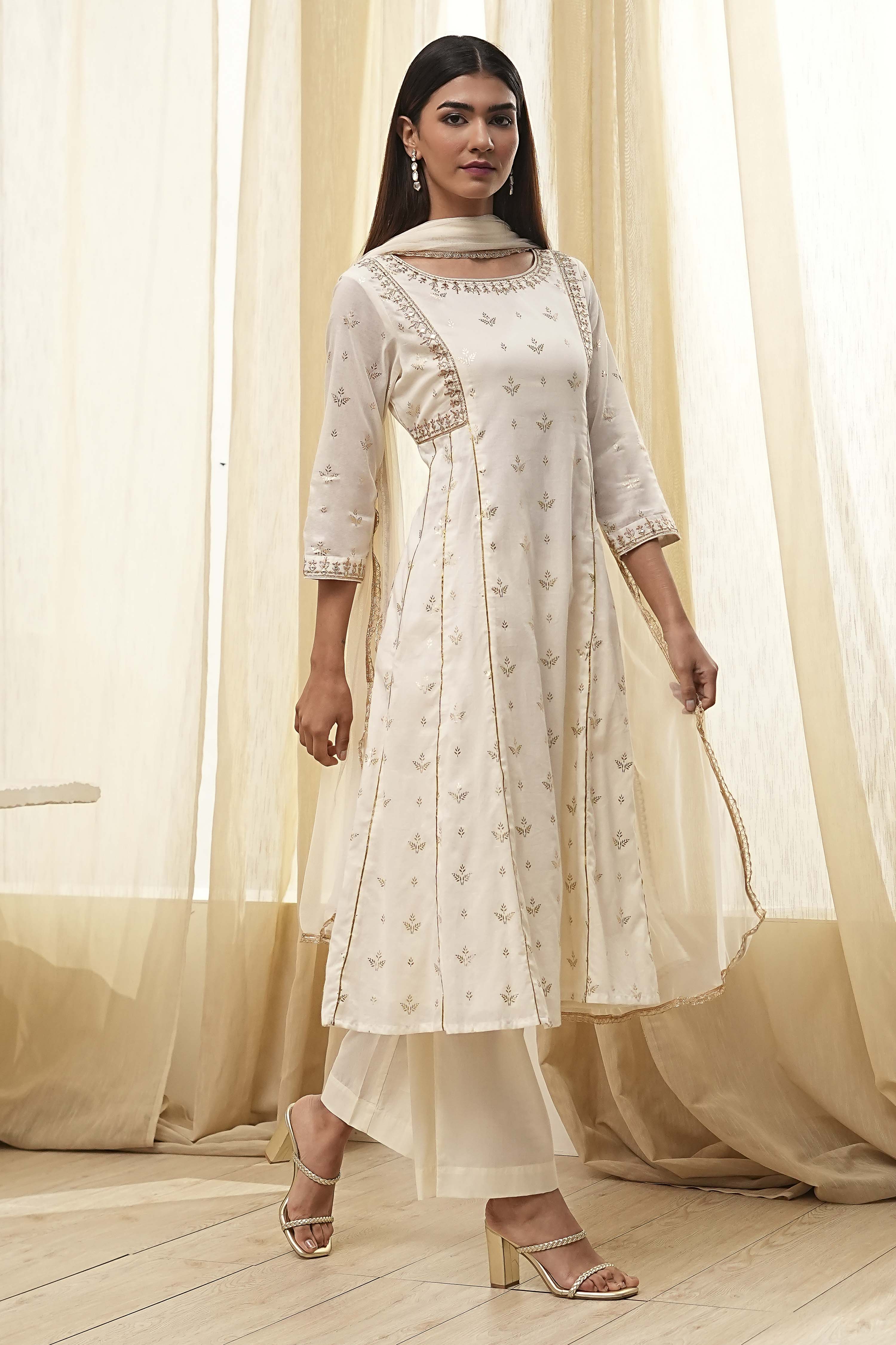 Red Cotton Foil Printed Kalidar Suit Set image number 5