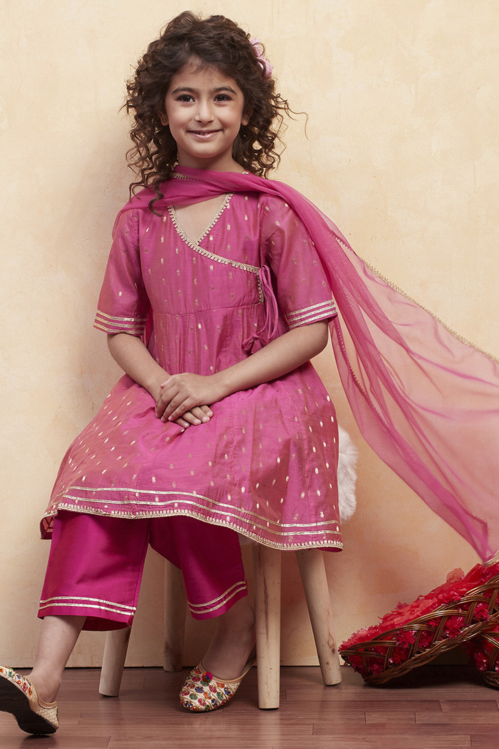 White Yarn Dyed Angrakha Anarkali Suit Set image number 0