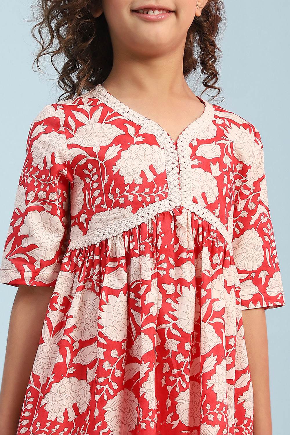Blush Pink Cotton Printed Gathered Kurta Set image number 7
