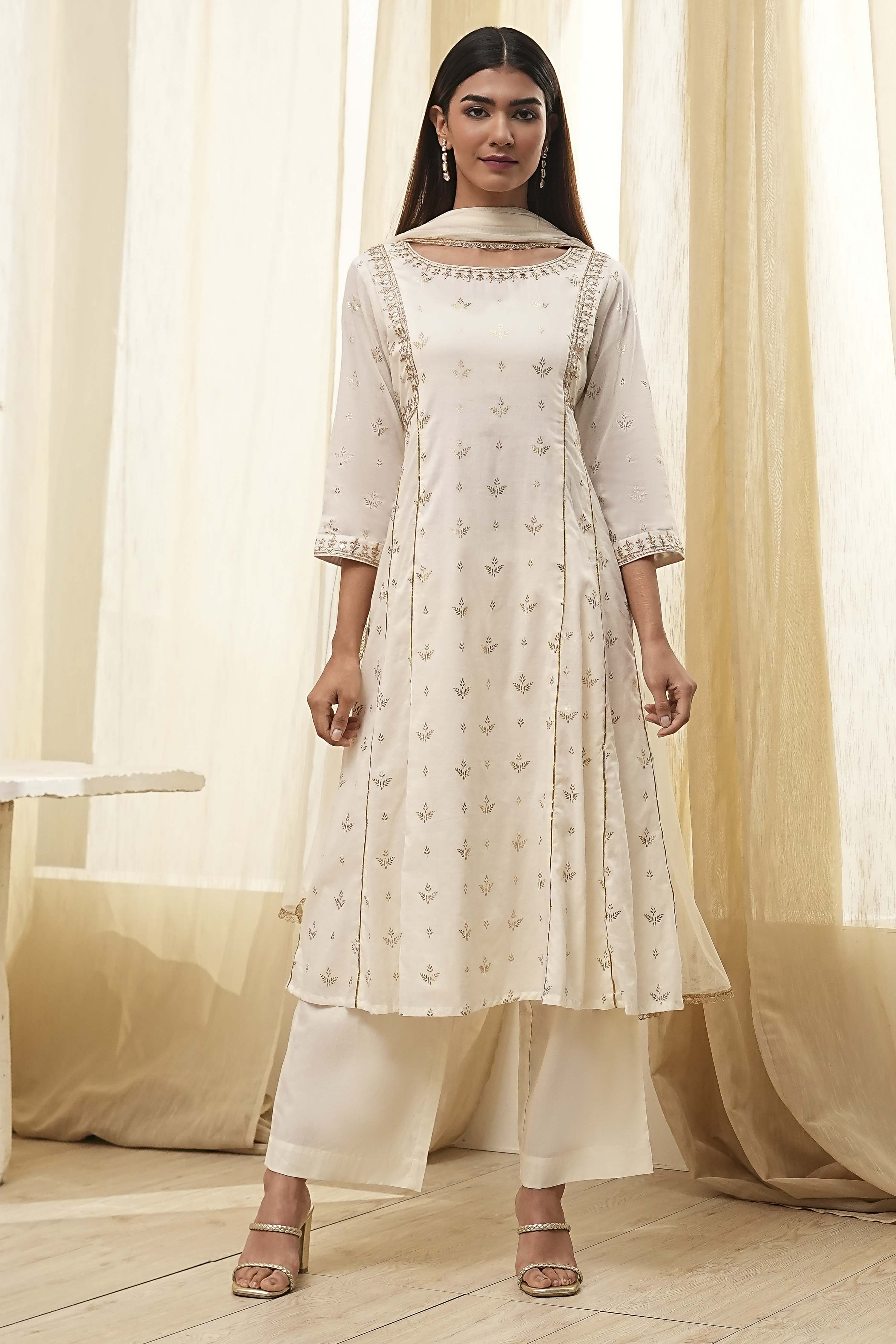 Red Cotton Foil Printed Kalidar Suit Set image number 6