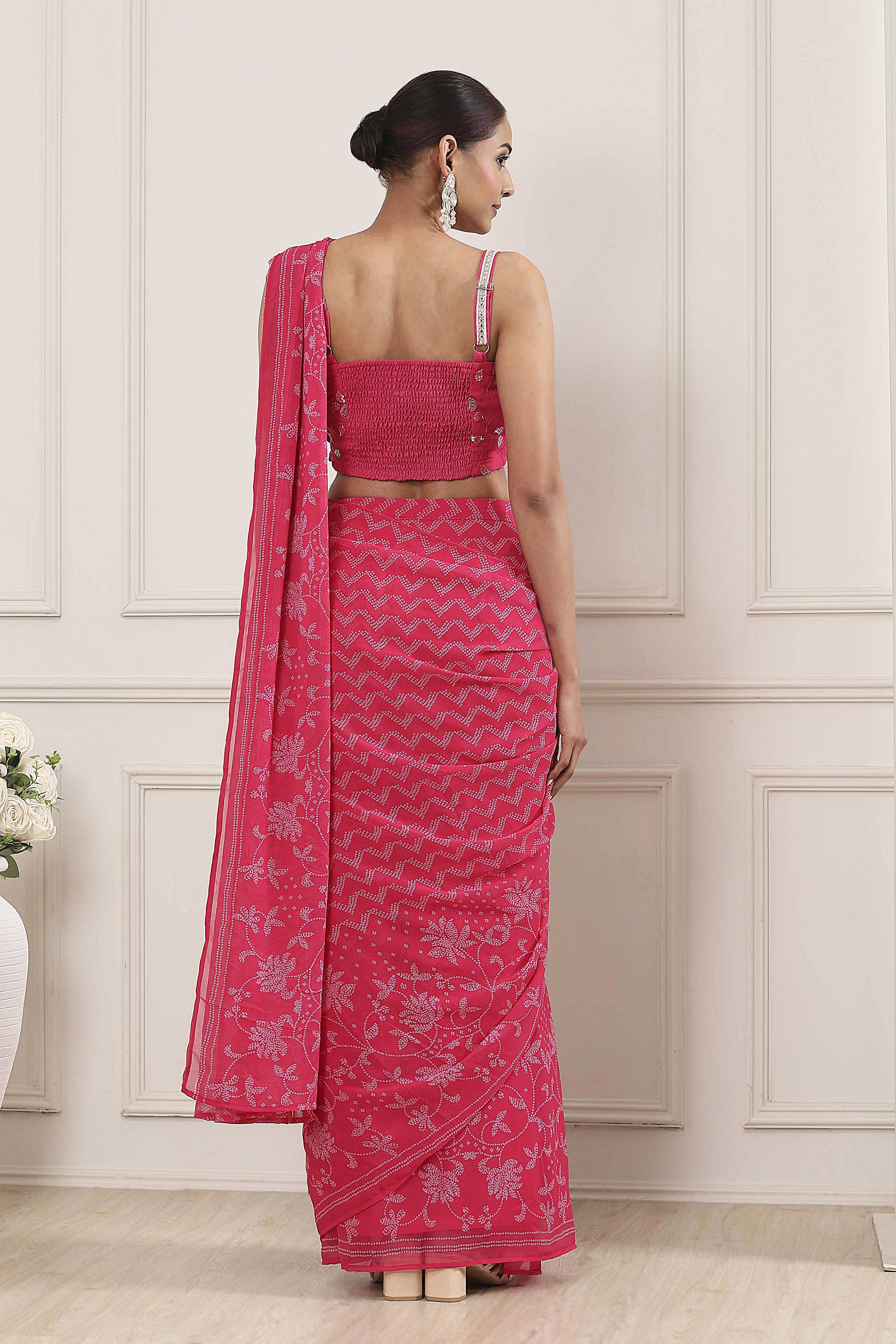 Pink Poly Georgette Printed Saree With Blouse image number 4