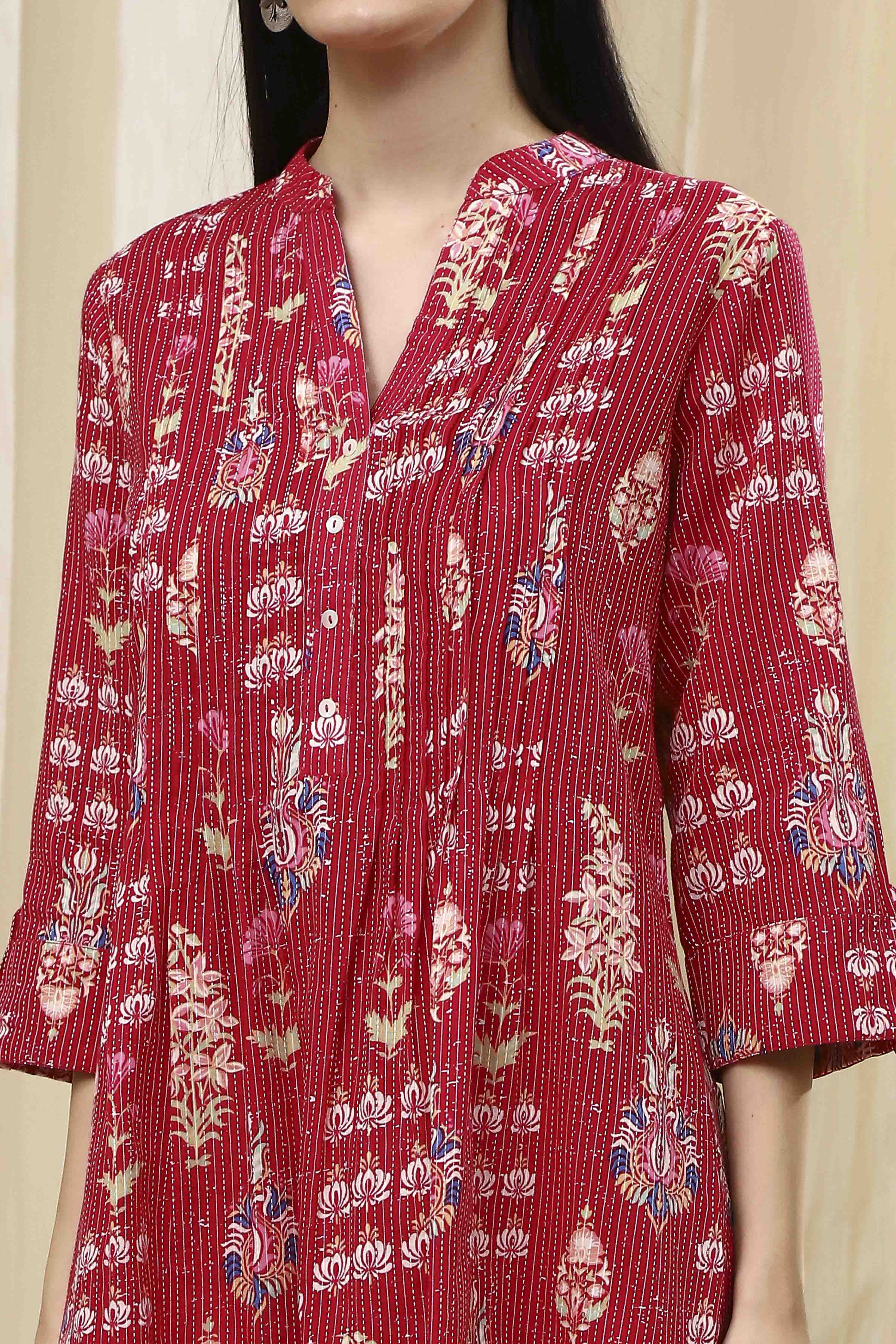 Black Cotton Printed A-Line Kurta image number 1