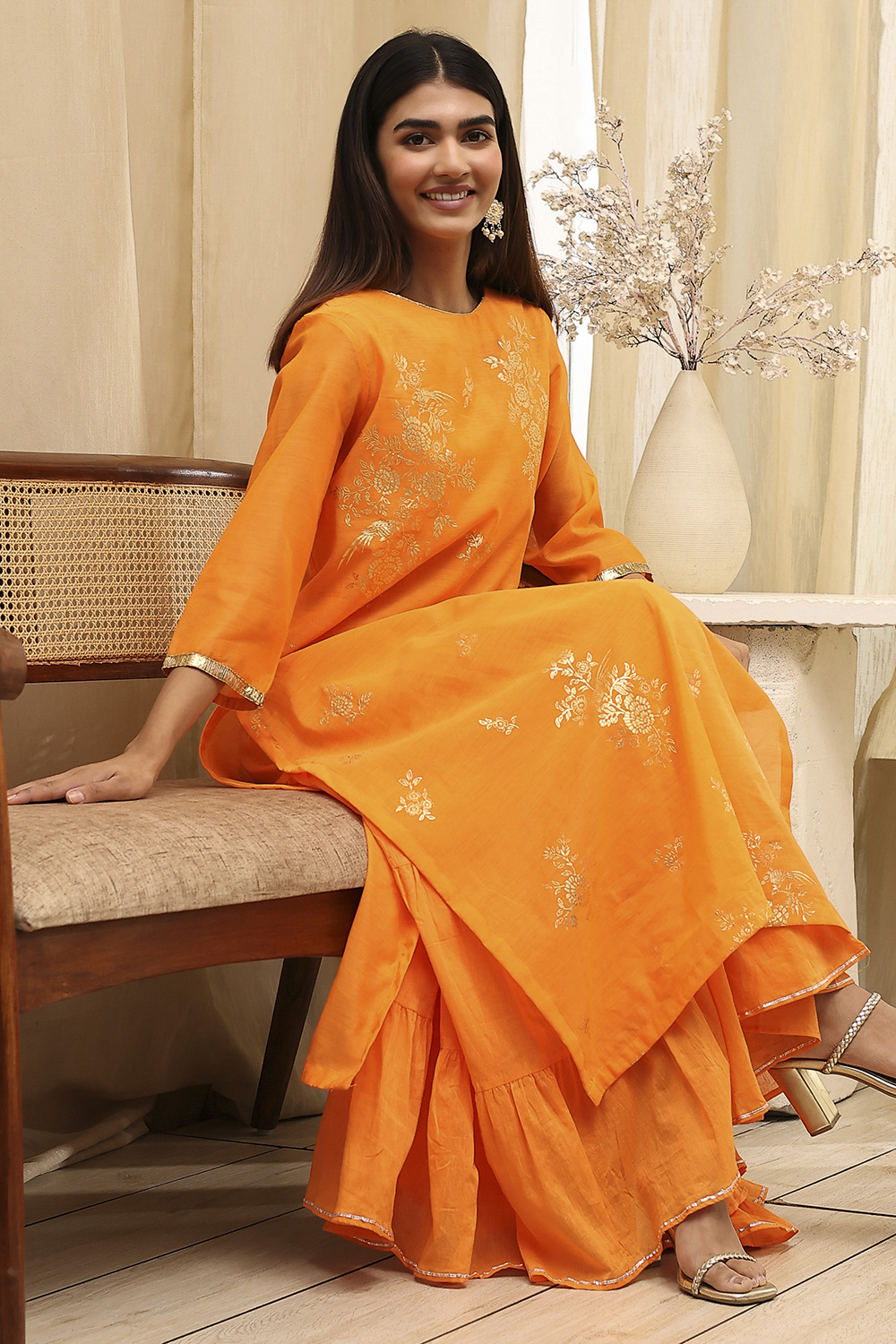Black Poly Chanderi Layered Tiered Dress image number 0