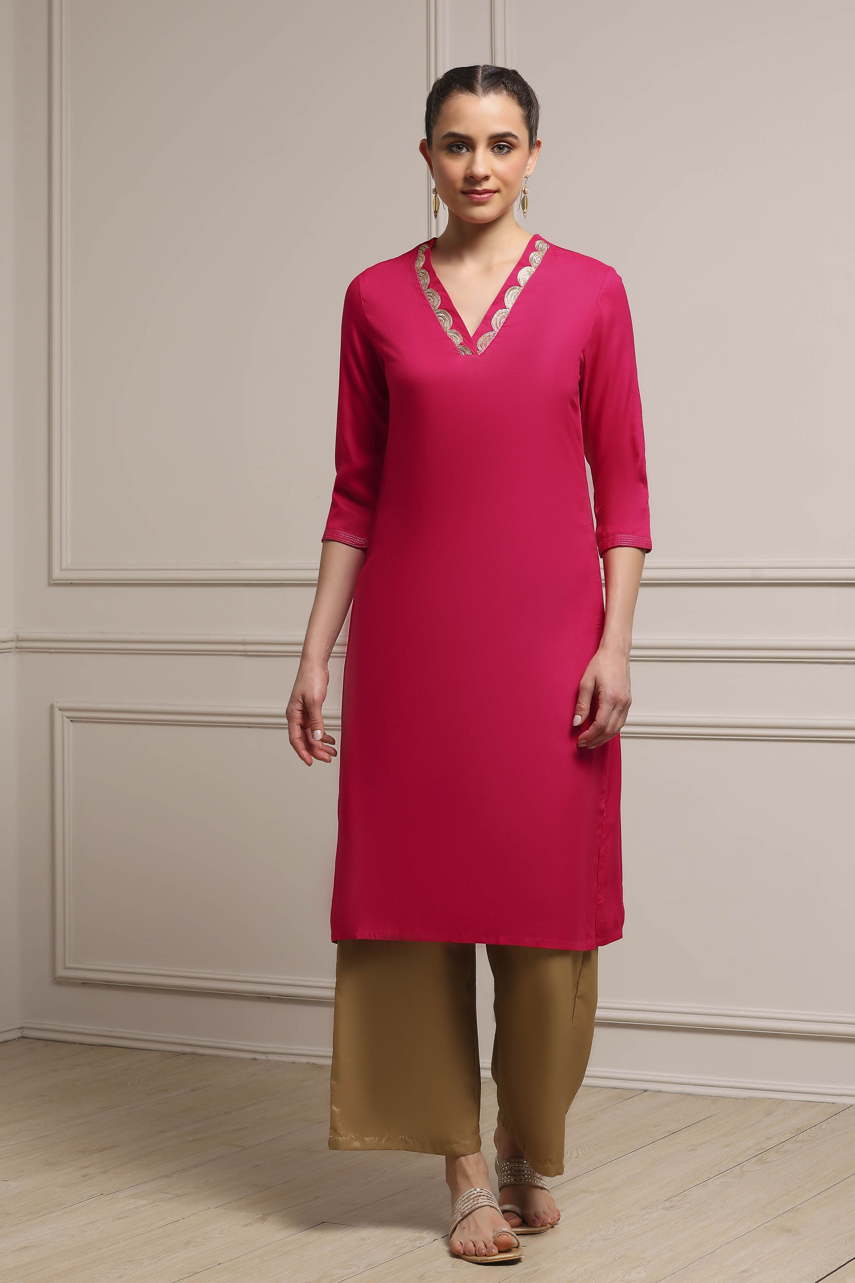 Electric Blue Solid Straight Kurta image number 0