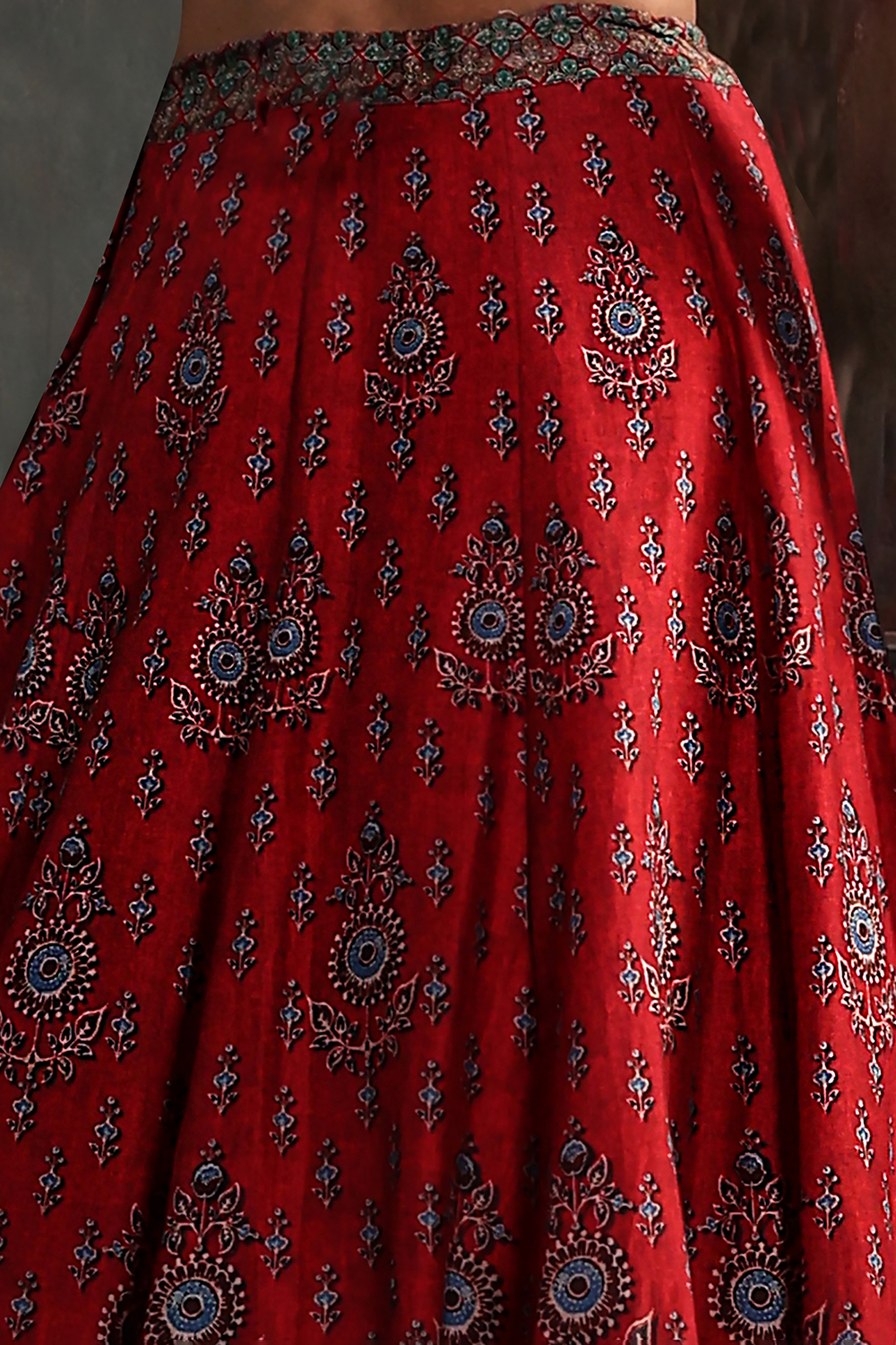 Red Chanderi Printed Fitted Lehenga Set image number 2