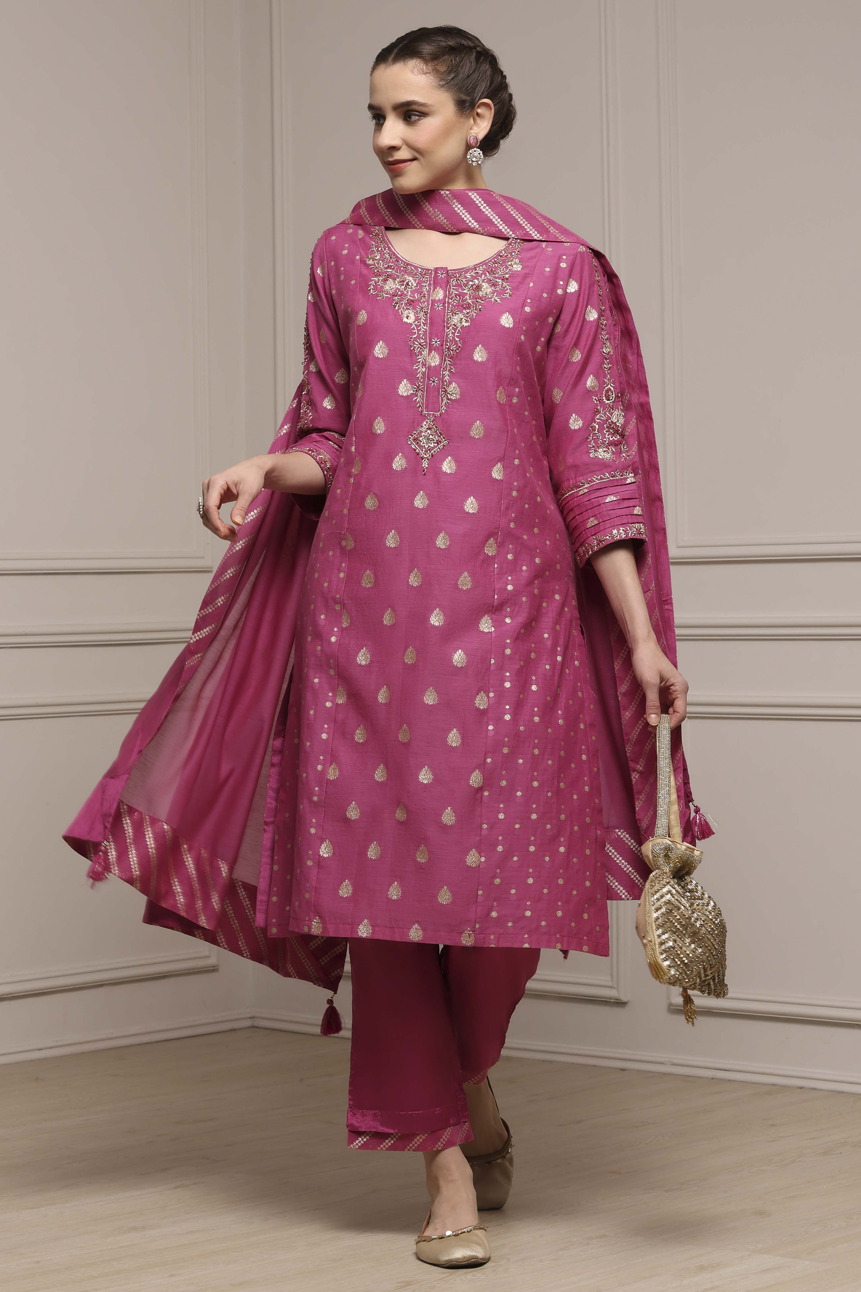 Lime Cotton Blend Printed Straight Suit Set image number 0