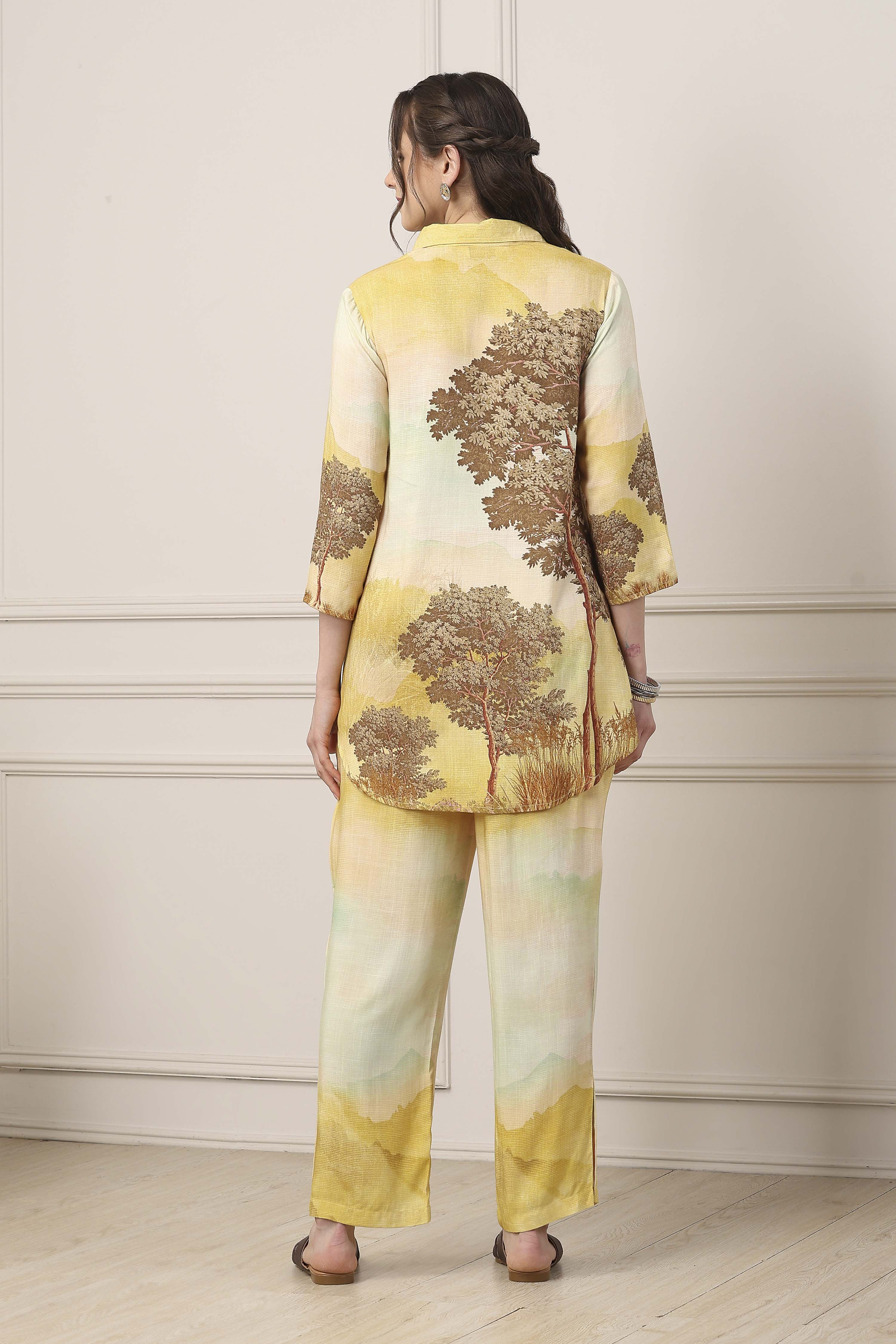 Green & Brown Floral Printed Co-ord Set image number 4