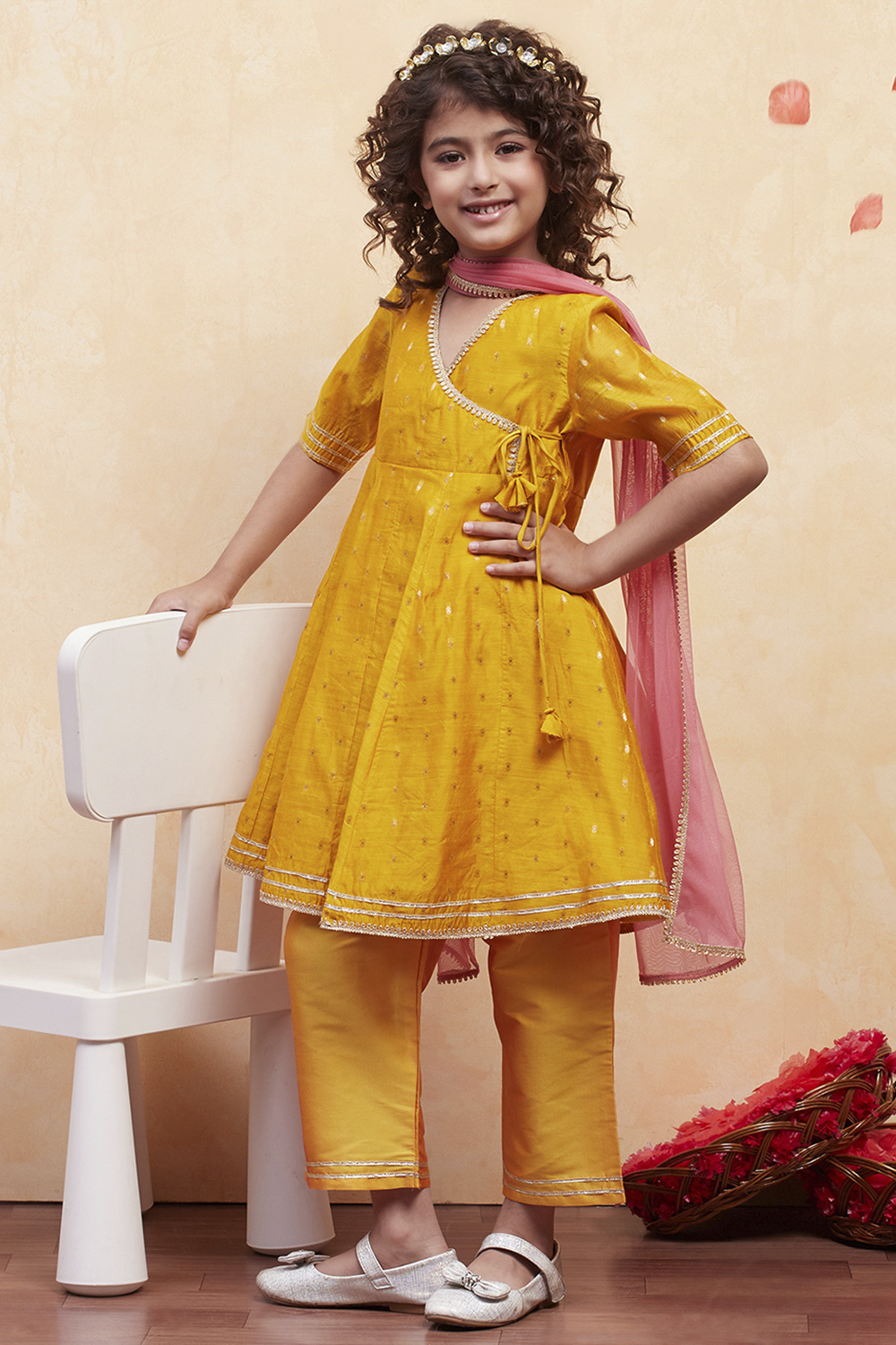 White Yarn Dyed Angrakha Anarkali Suit Set image number 0