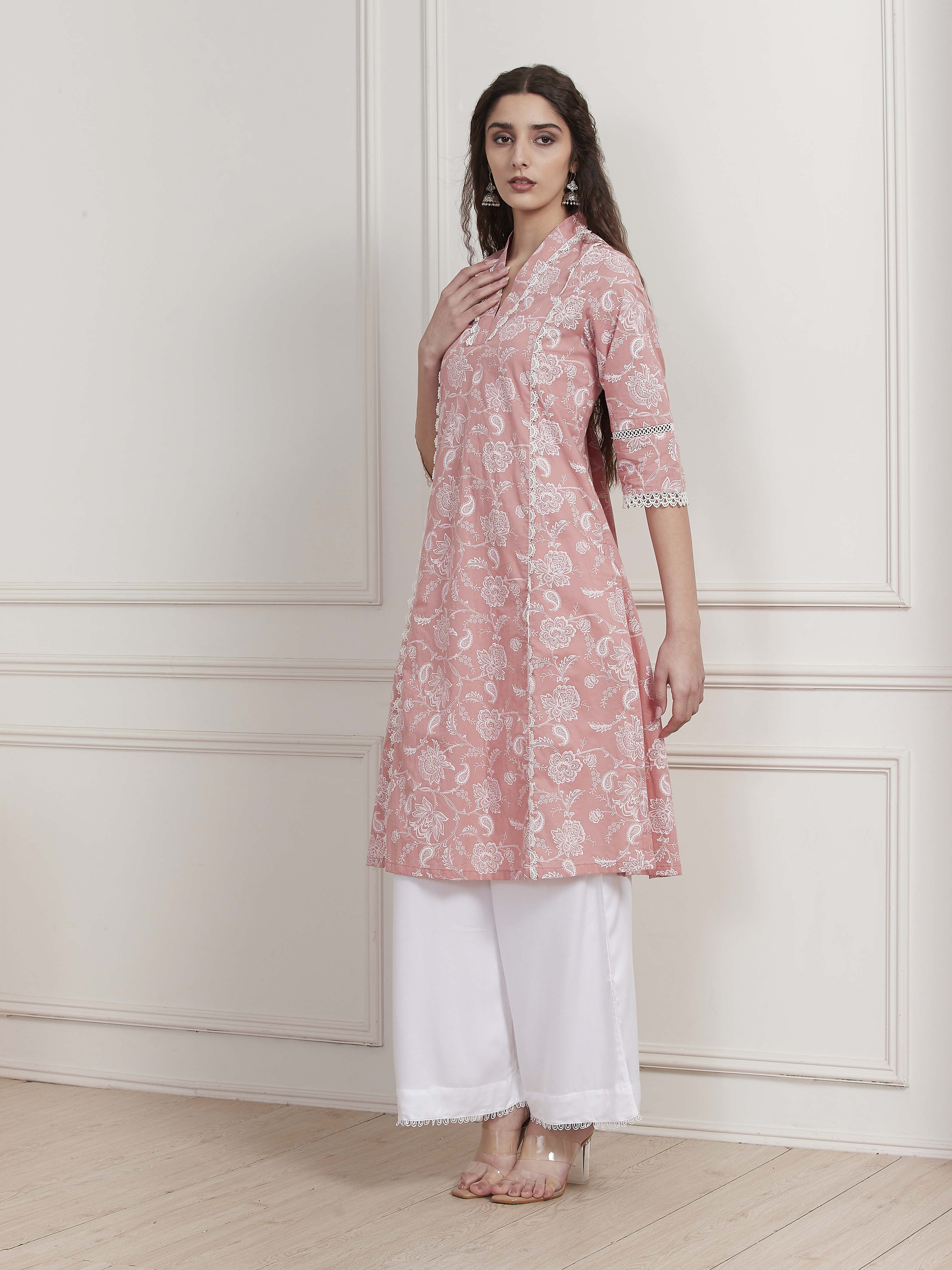 Blue Cotton Printed Straight Kurta image number 2
