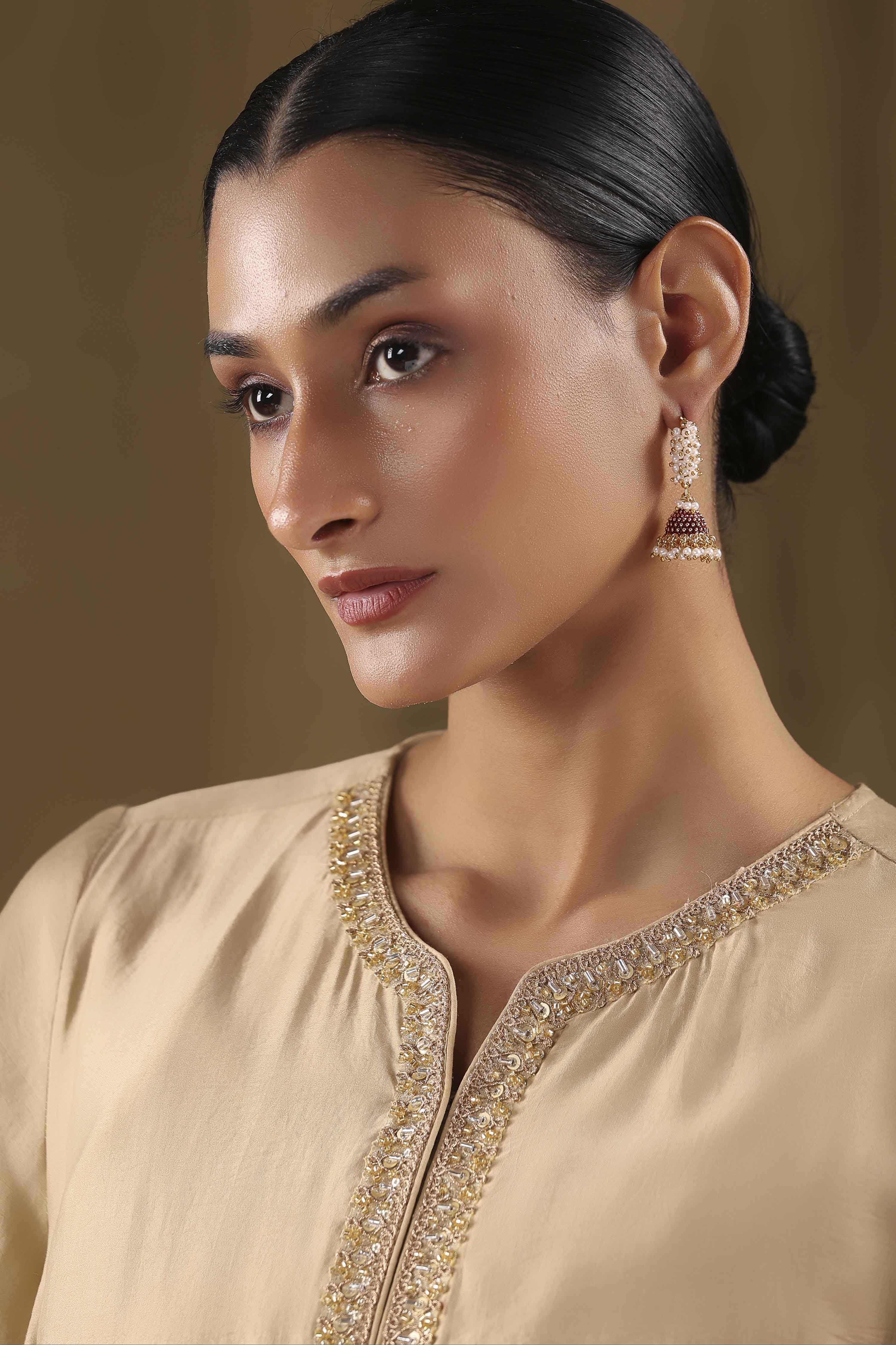 Maroon Brass Jhumka image number 3