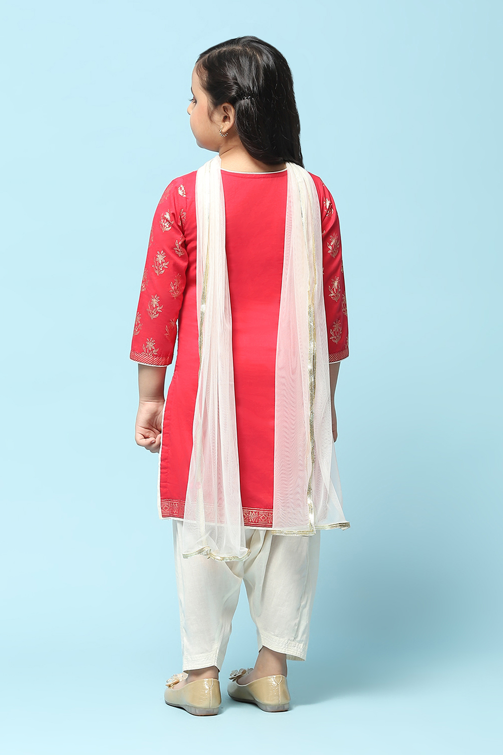 Turquoise Cotton Straight Printed Kurta Patiala Salwar Suit Set image number 5