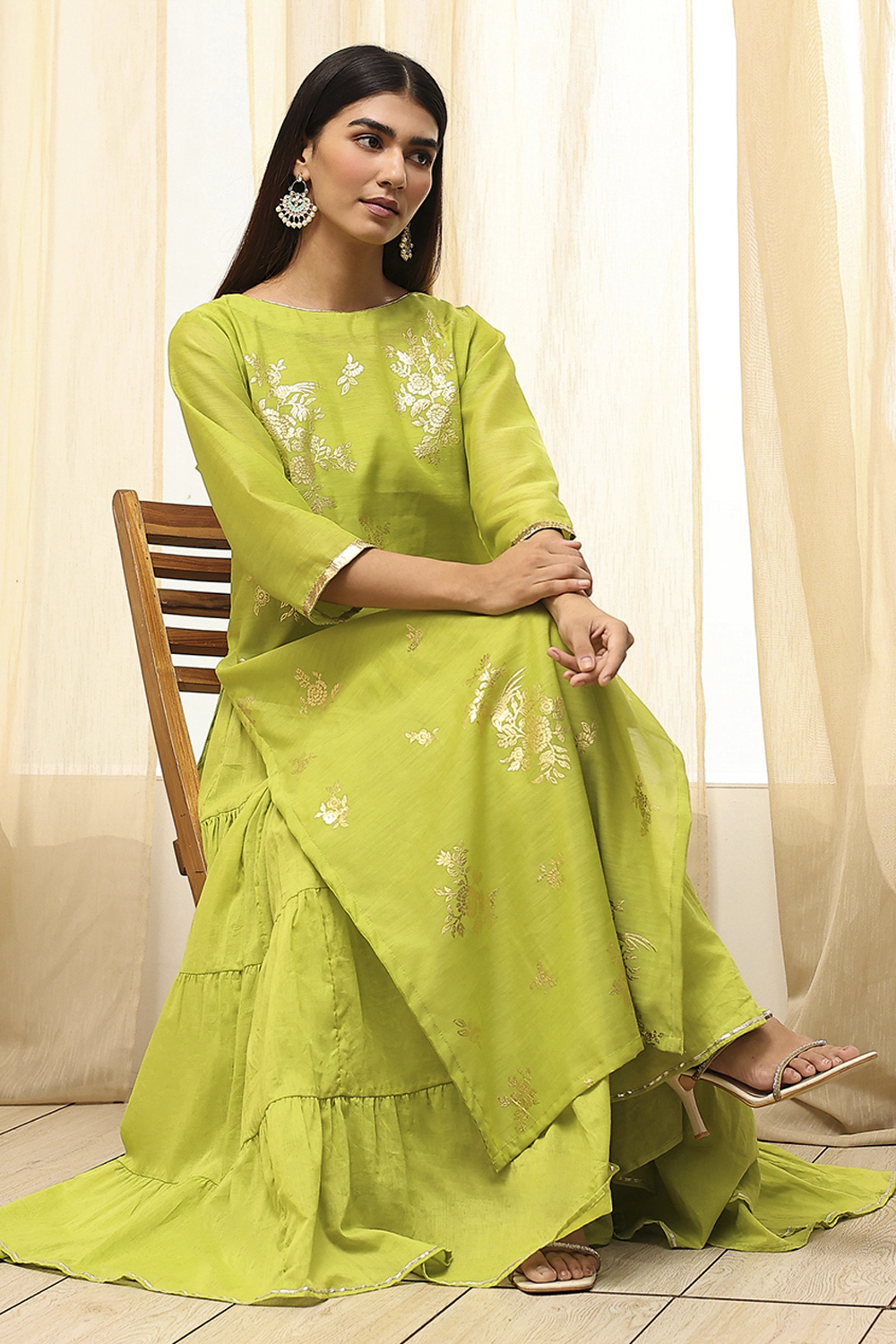 Black Poly Chanderi Layered Tiered Dress image number 1