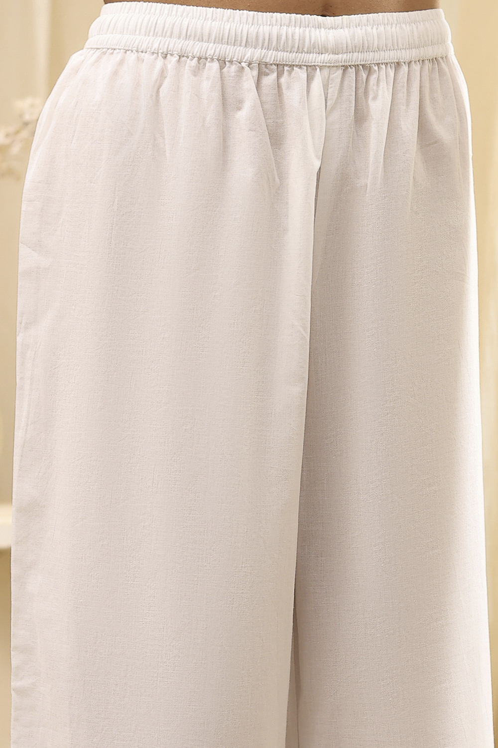 Off White Cotton Straight Embroidered Fusion Set image number 2