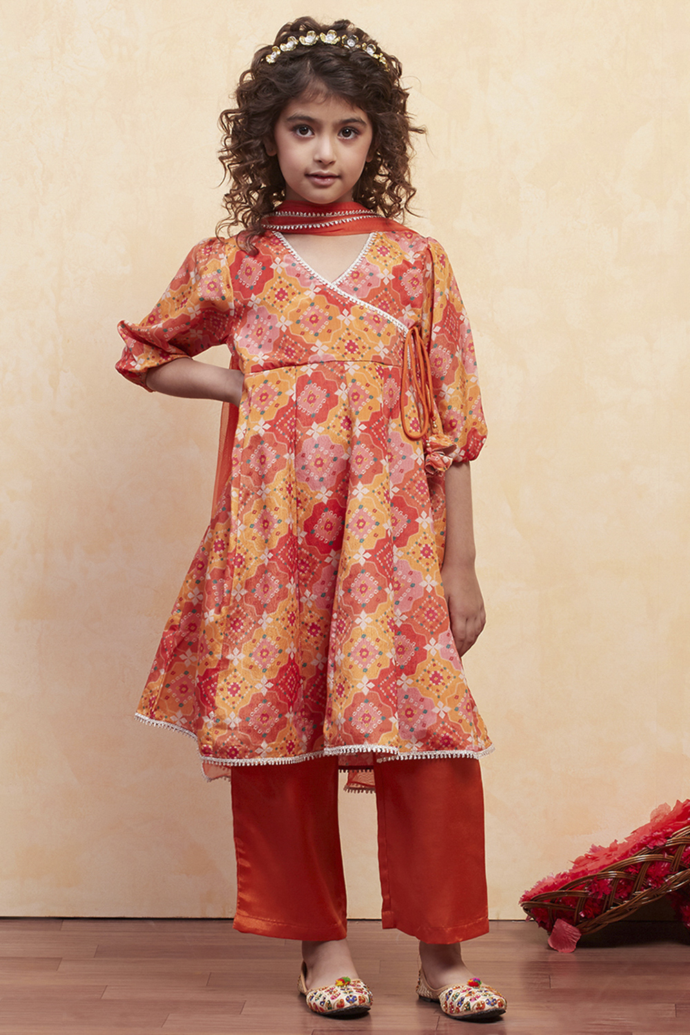 Turquoise Angrakha Printed Flared Suit Set image number 6