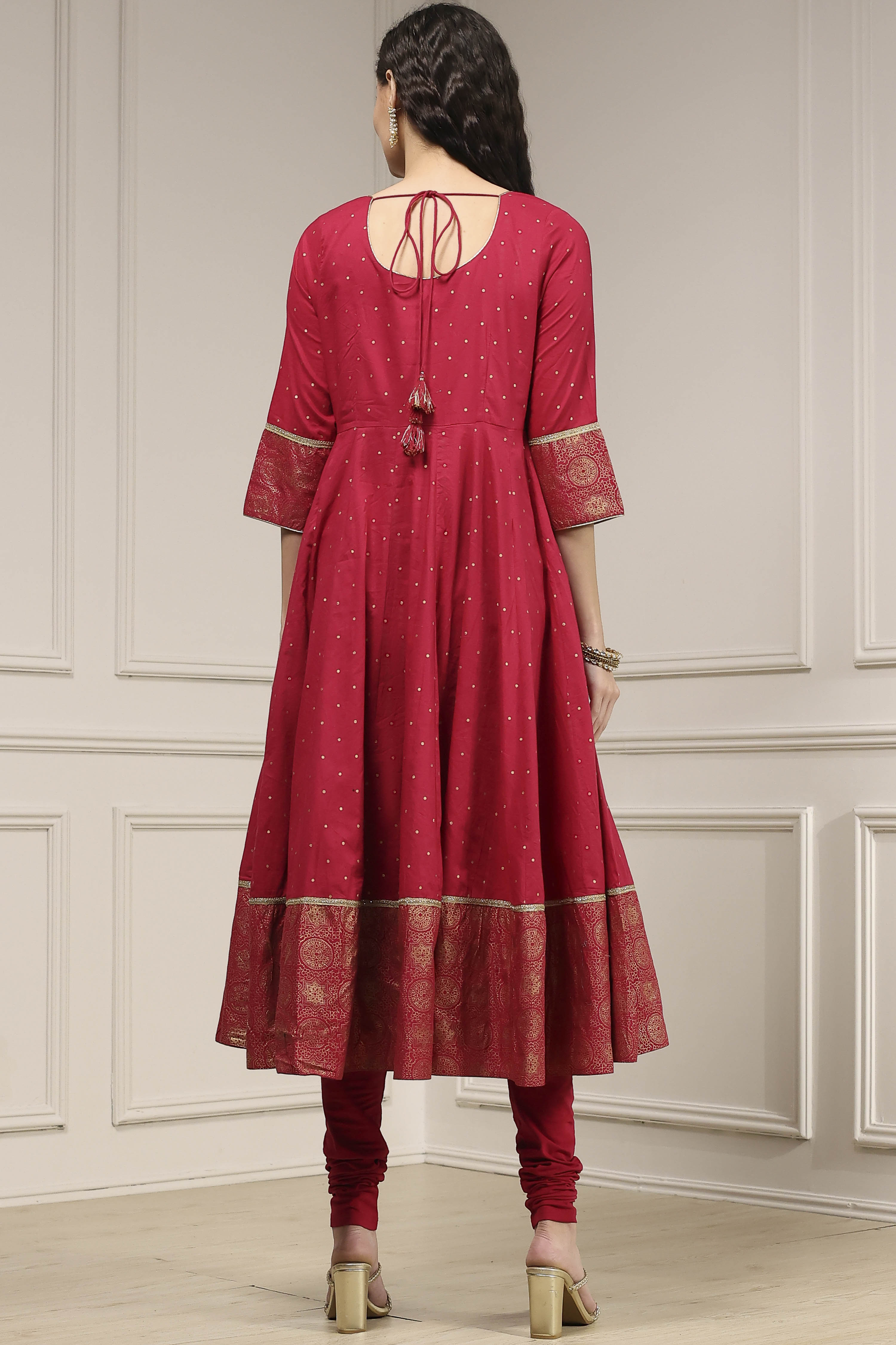Teal Cotton Printed Anarkali Suit Set image number 4