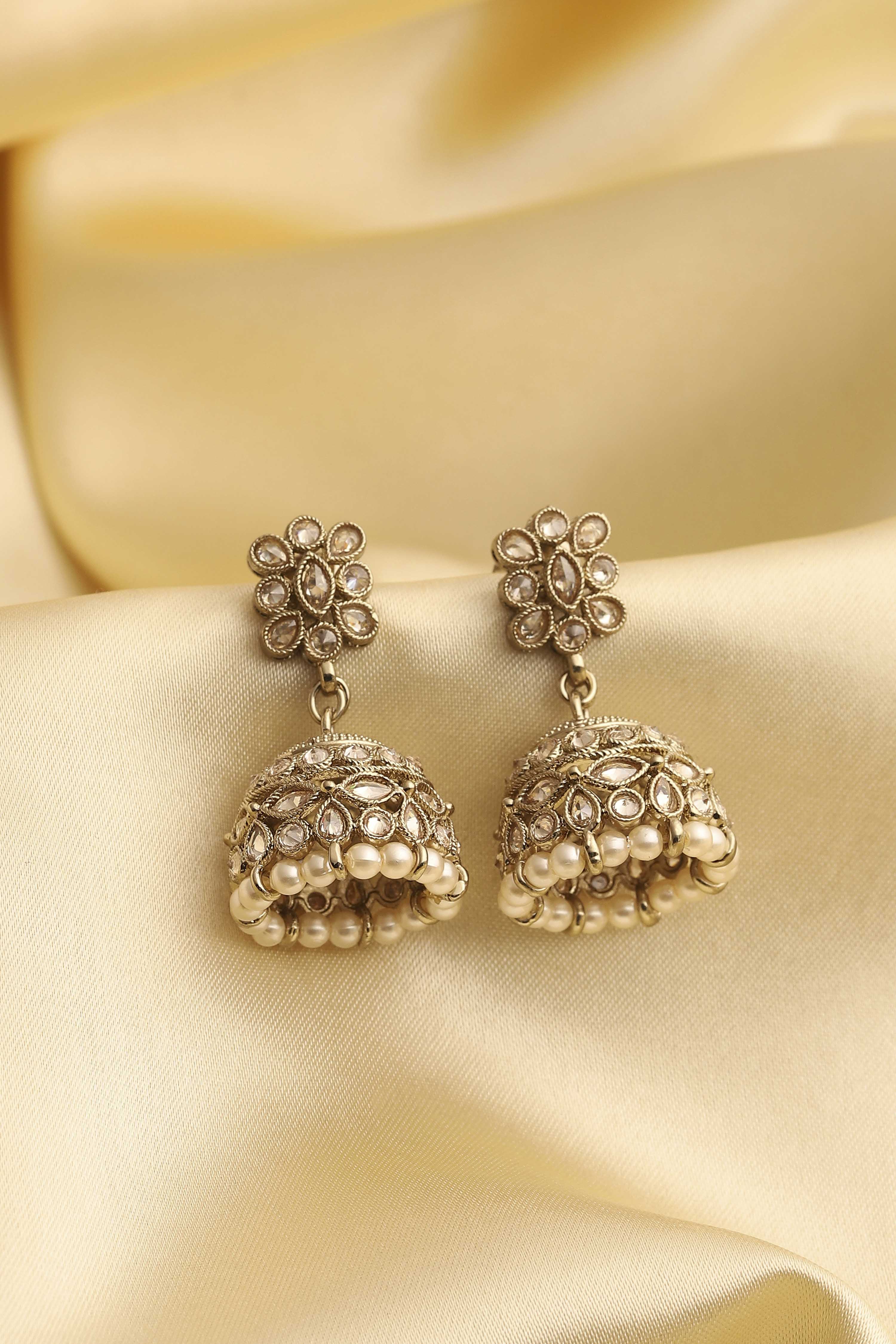 Gold Plated Alloy Studded Jhumkas image number 0