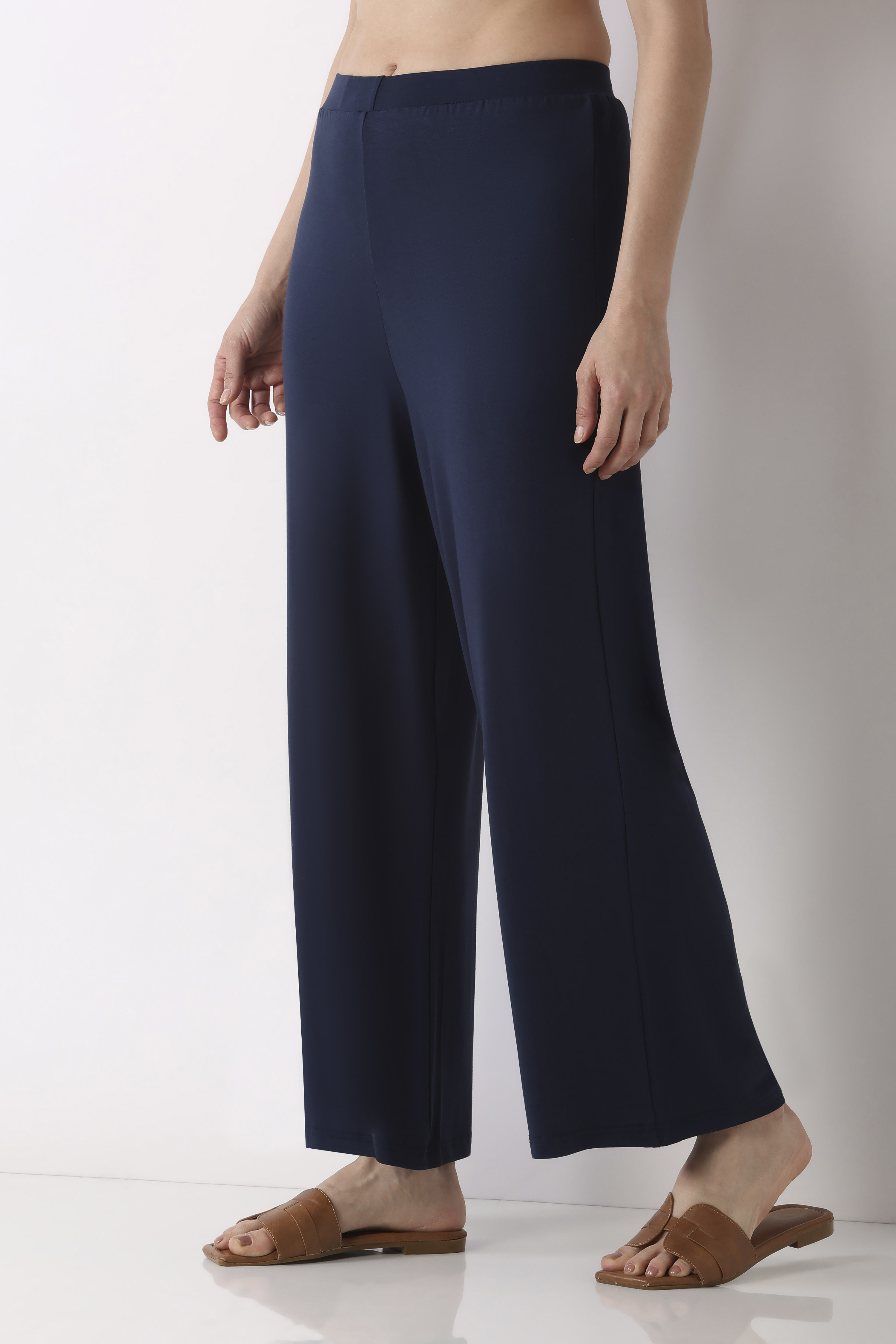 Black Viscose Lycra Relaxed Palazzos image number 2