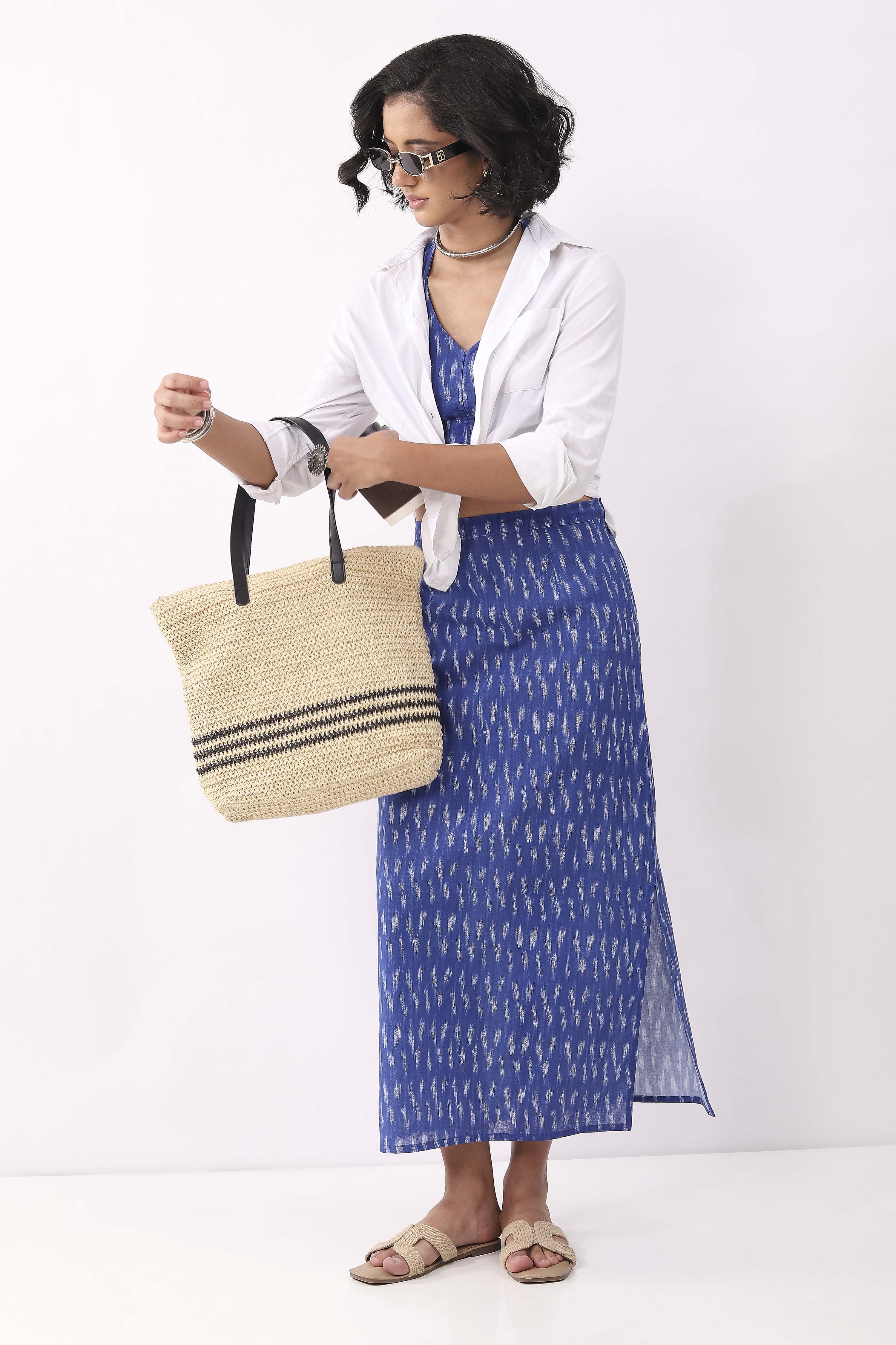 Royal Blue Cotton Abstrast Printed Maxi Skirt image number 0
