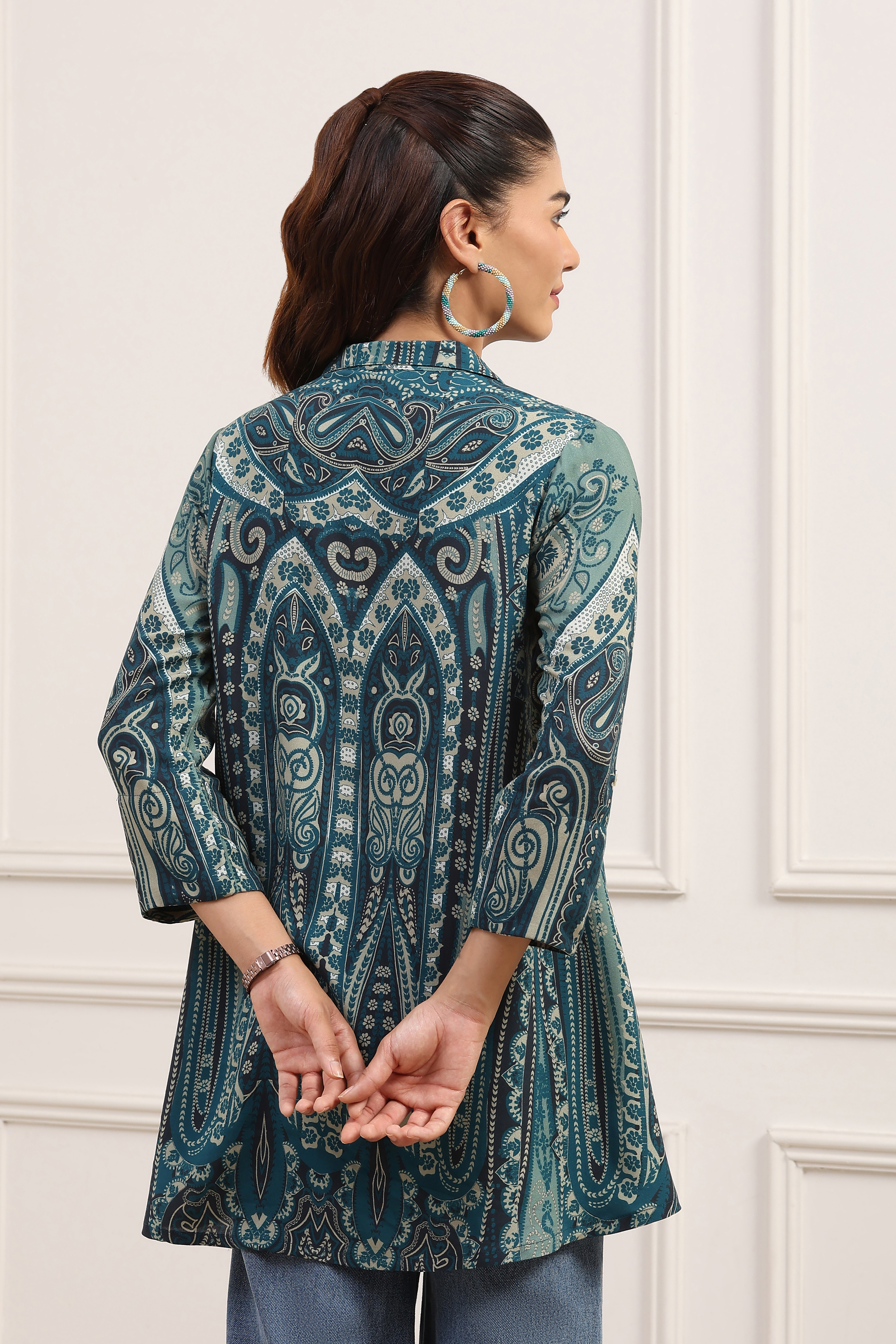 Teal LIVA Straight Printed Shirt image number 3