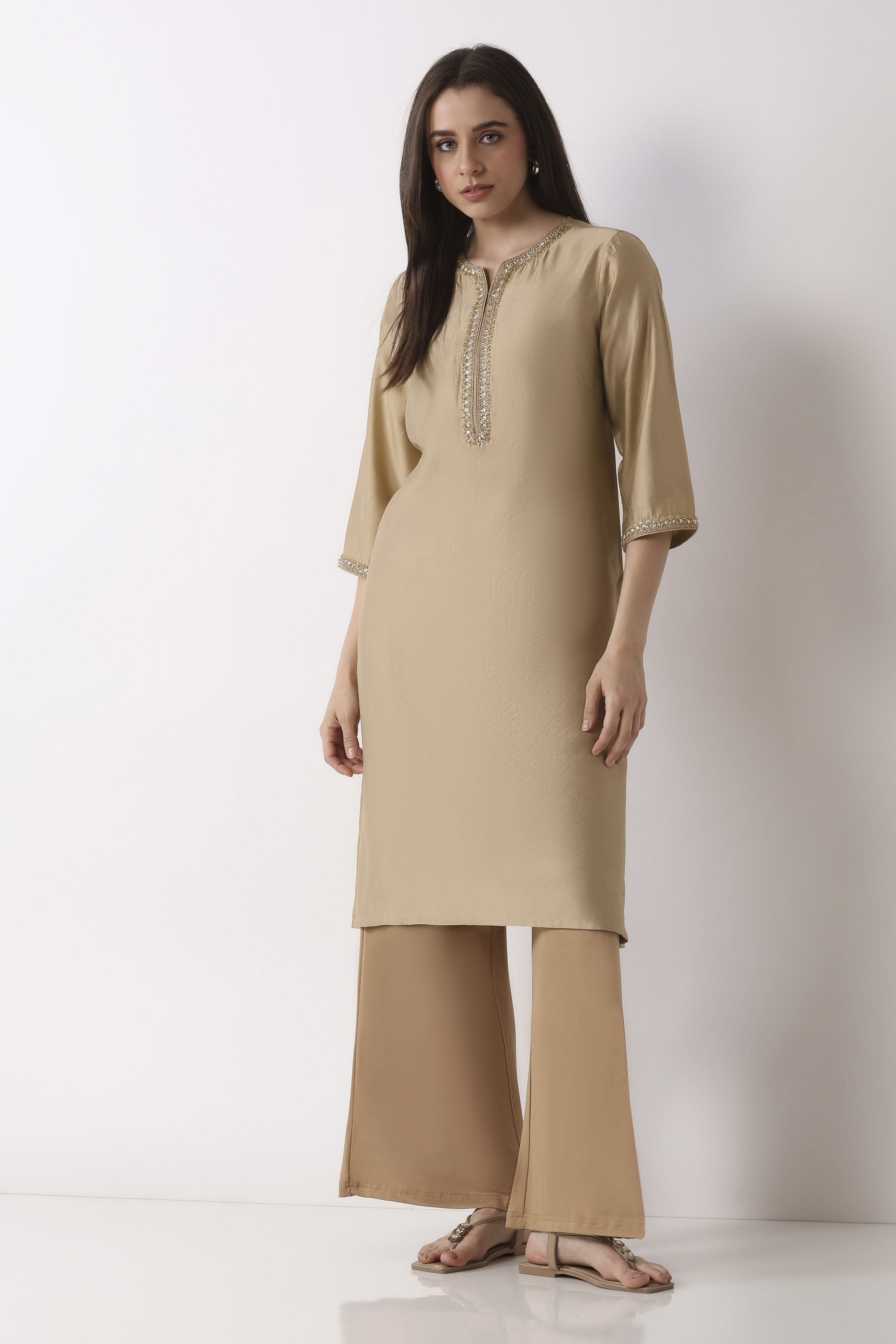 Black Viscose Lycra Relaxed Palazzos image number 0