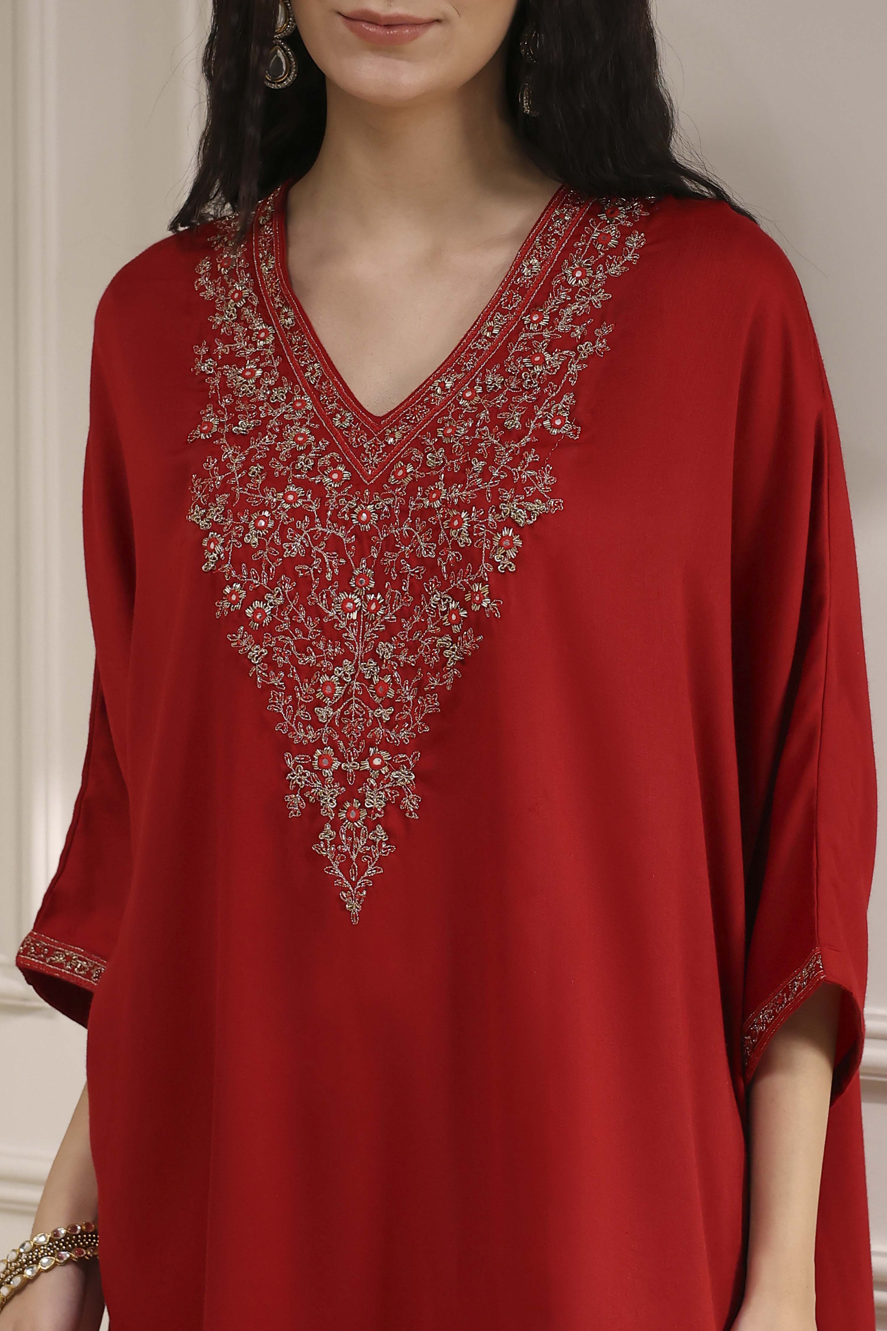 Purple Satin Solid Kaftan-Style Kurta Set image number 1