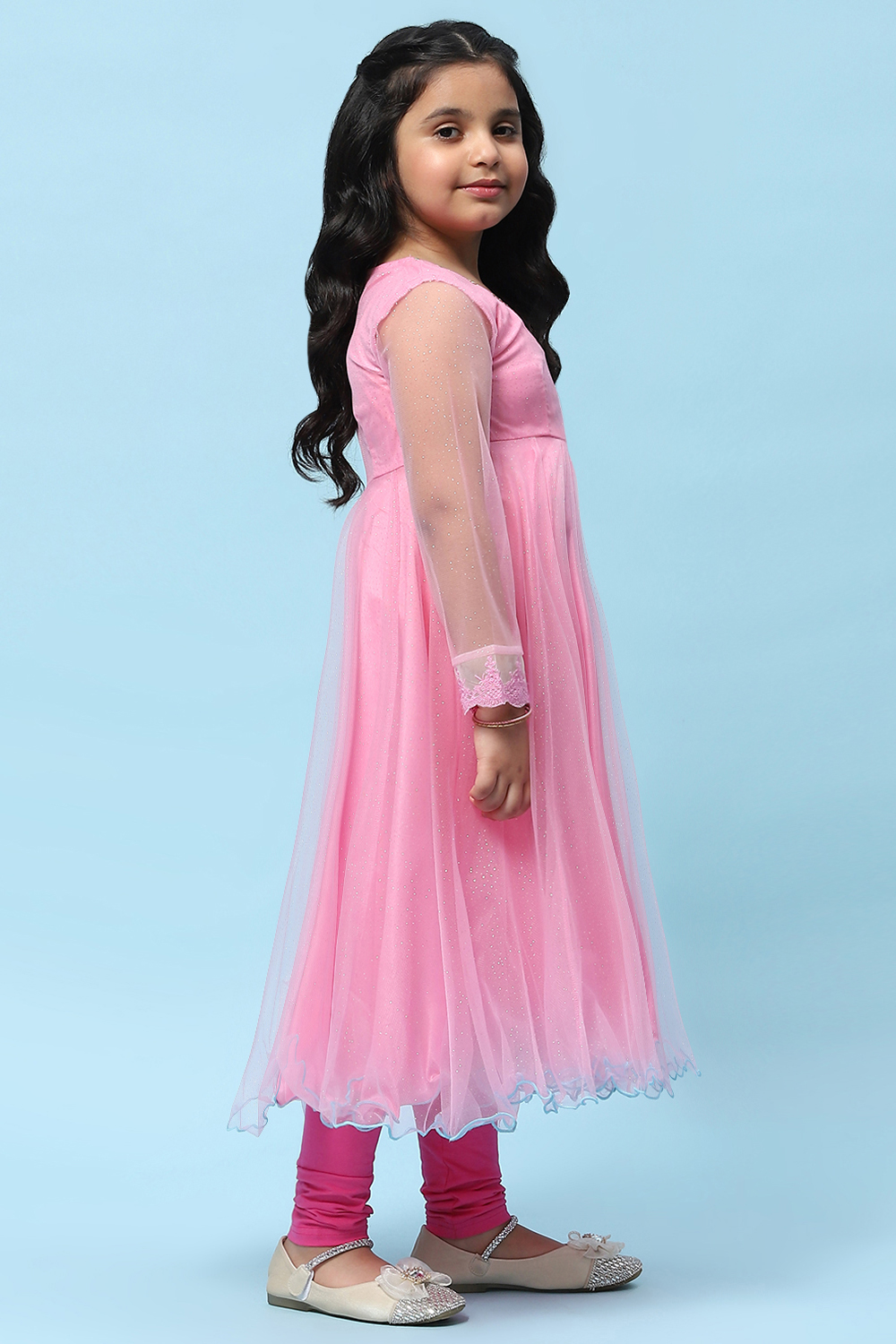 Pink Net Anarkali Kurta and Churidar Suit Set image number 8