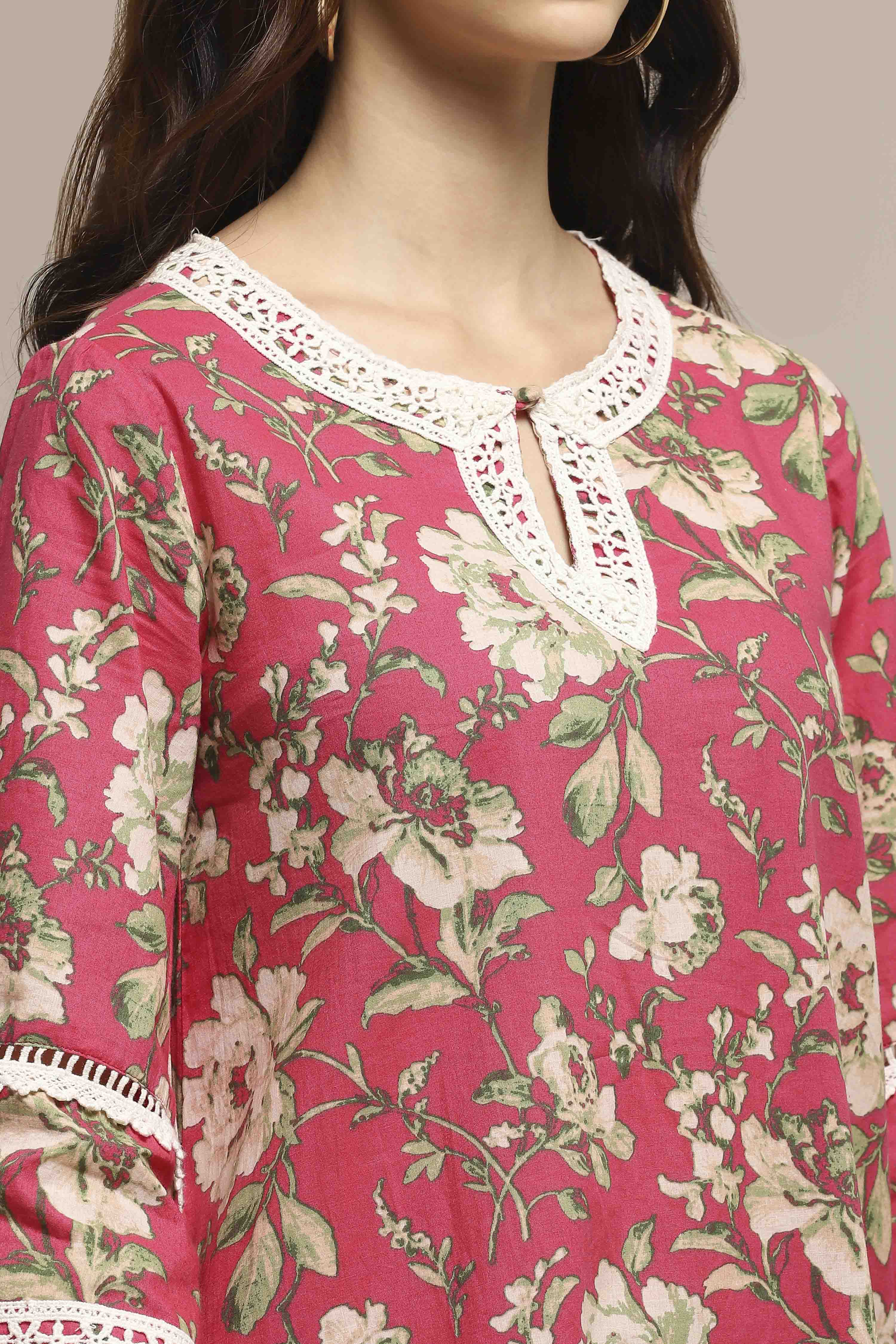 Pink Cotton Floral Straight Co-ord Set image number 1