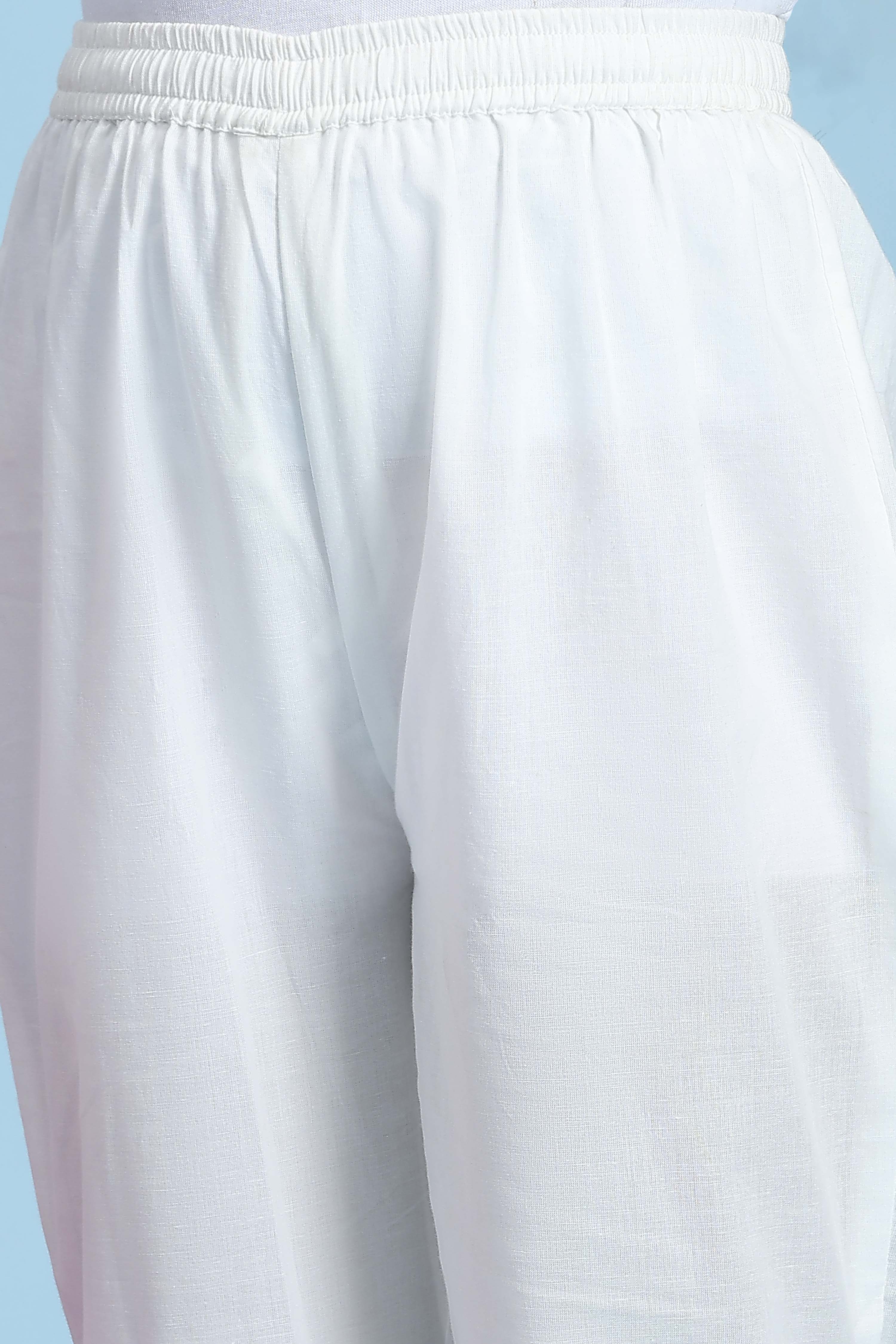 Off-White Cotton Metallic Pattern Anarkali Suit Set image number 2