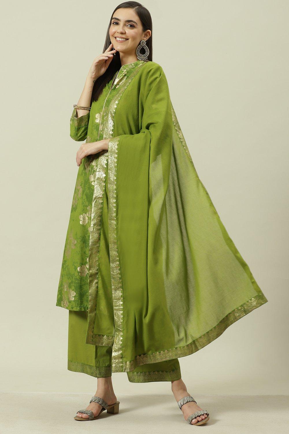 Mehndi Printed Cotton Straight Kurta Palazzo Suit Set image number 5